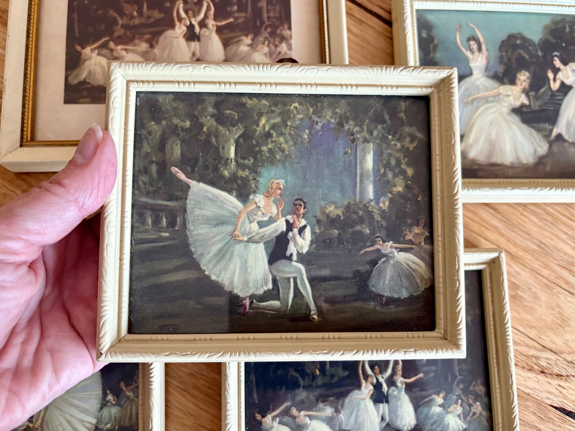 1950’s miniature set of 5 ballet prints Carlotta Edwards, vintage framed art