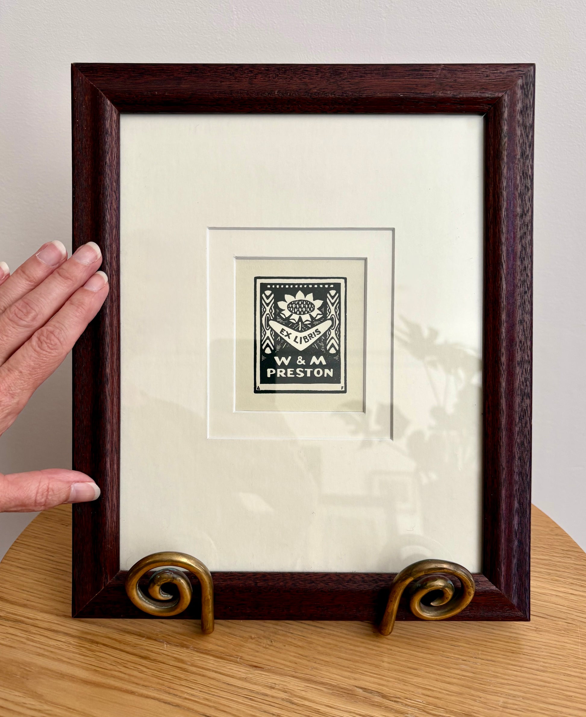 1920s original woodblock print, Bookplate for Margaret Preston, Adrian Feint, framed art