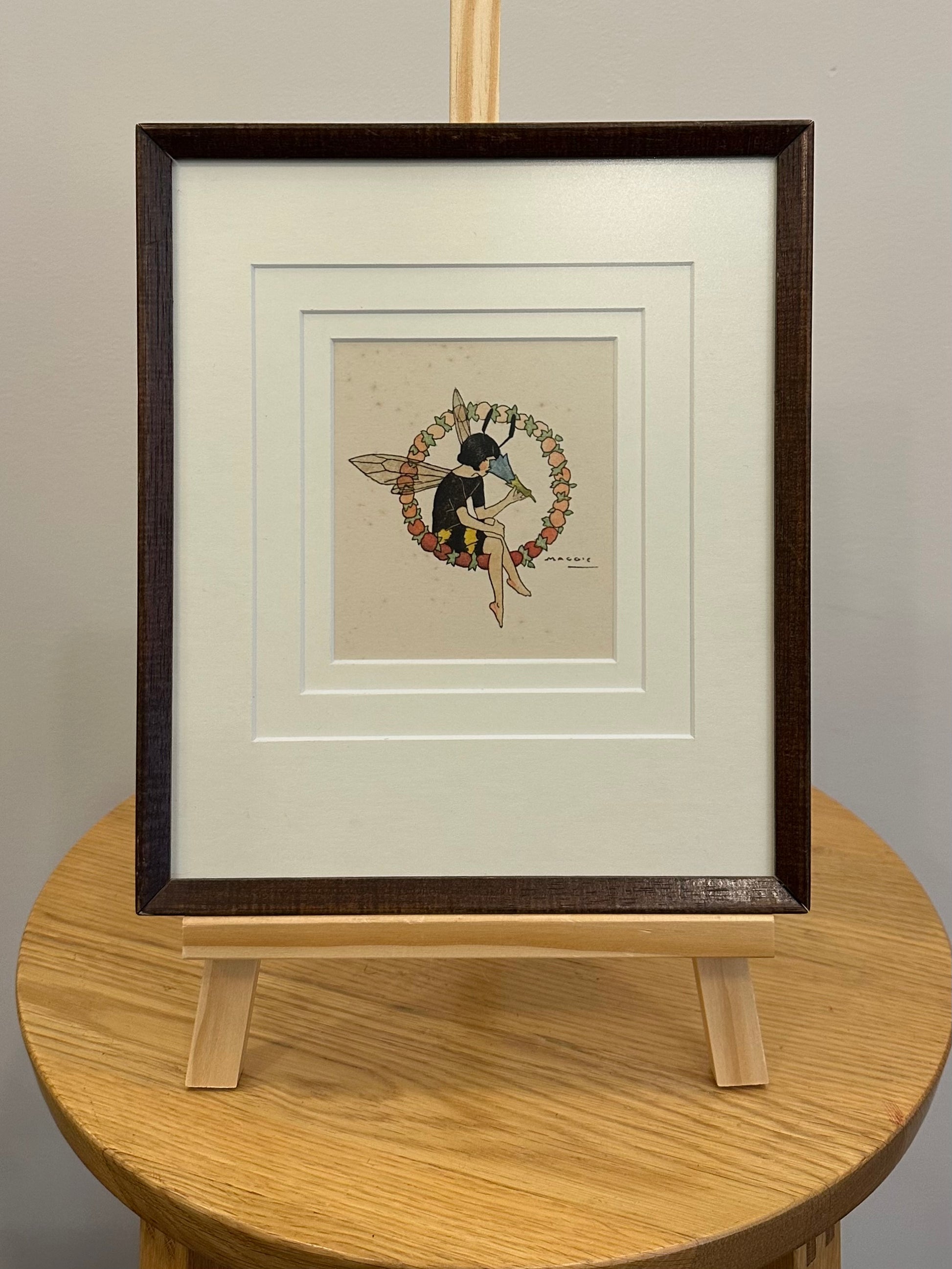 Rare original Art Deco woodblock print, 1911 antique, Maggie Salcedo, French framed art