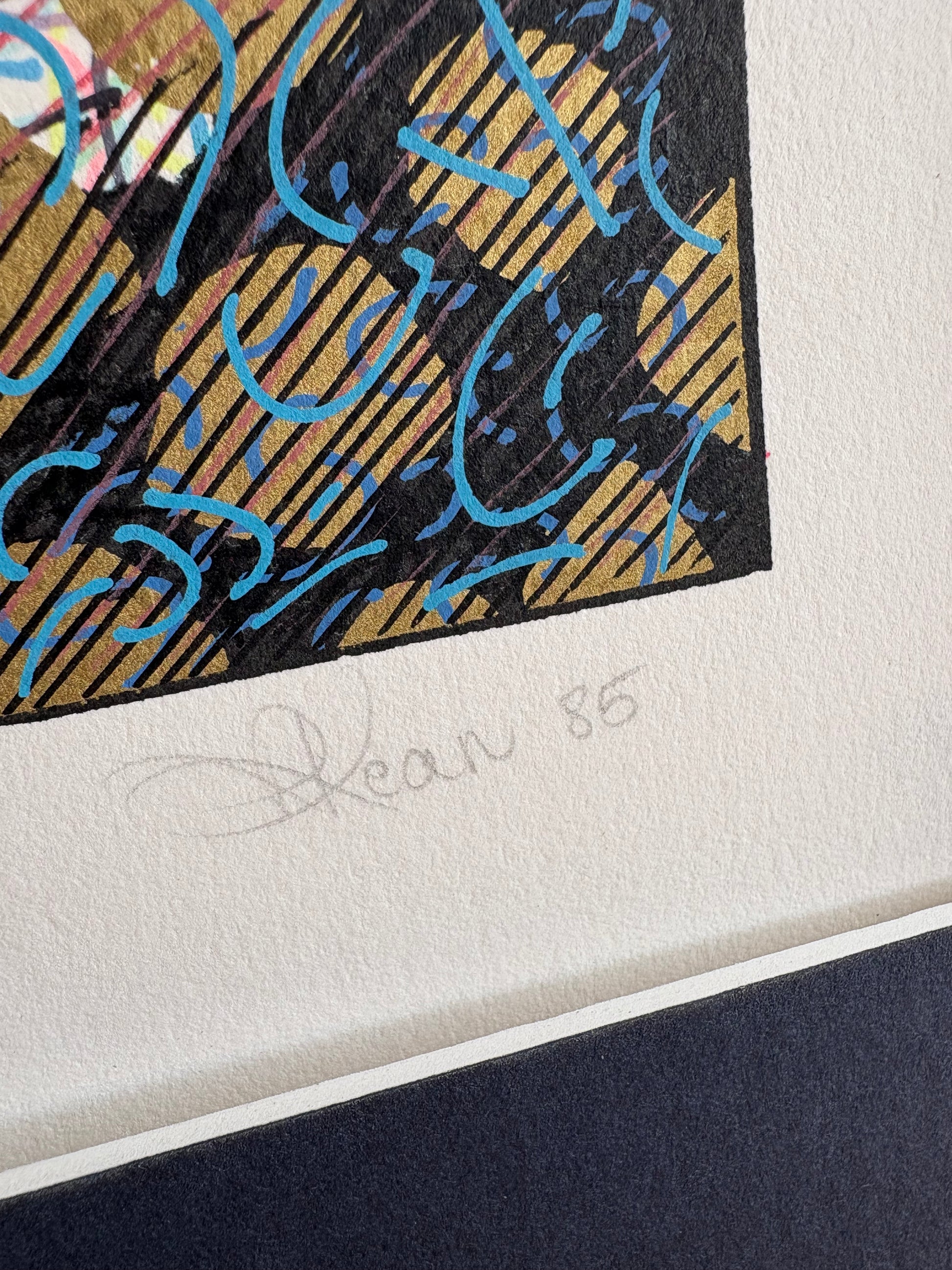 Original Roslyn Kean screen print 4/6, abstract art, Australian, gilt, coral, vintage