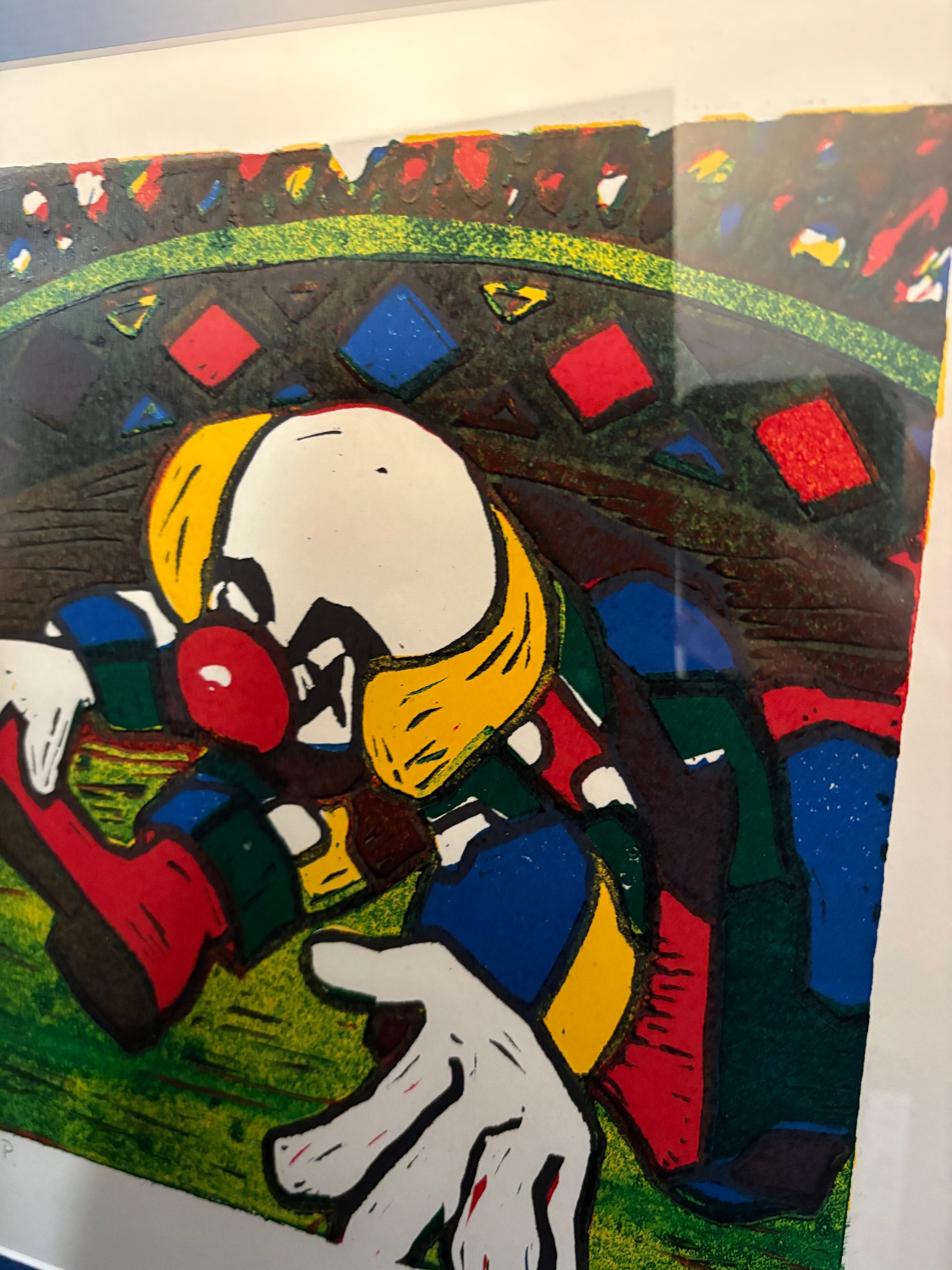 Original screen print, Paul Riley, clown, circus,framed art, vintage