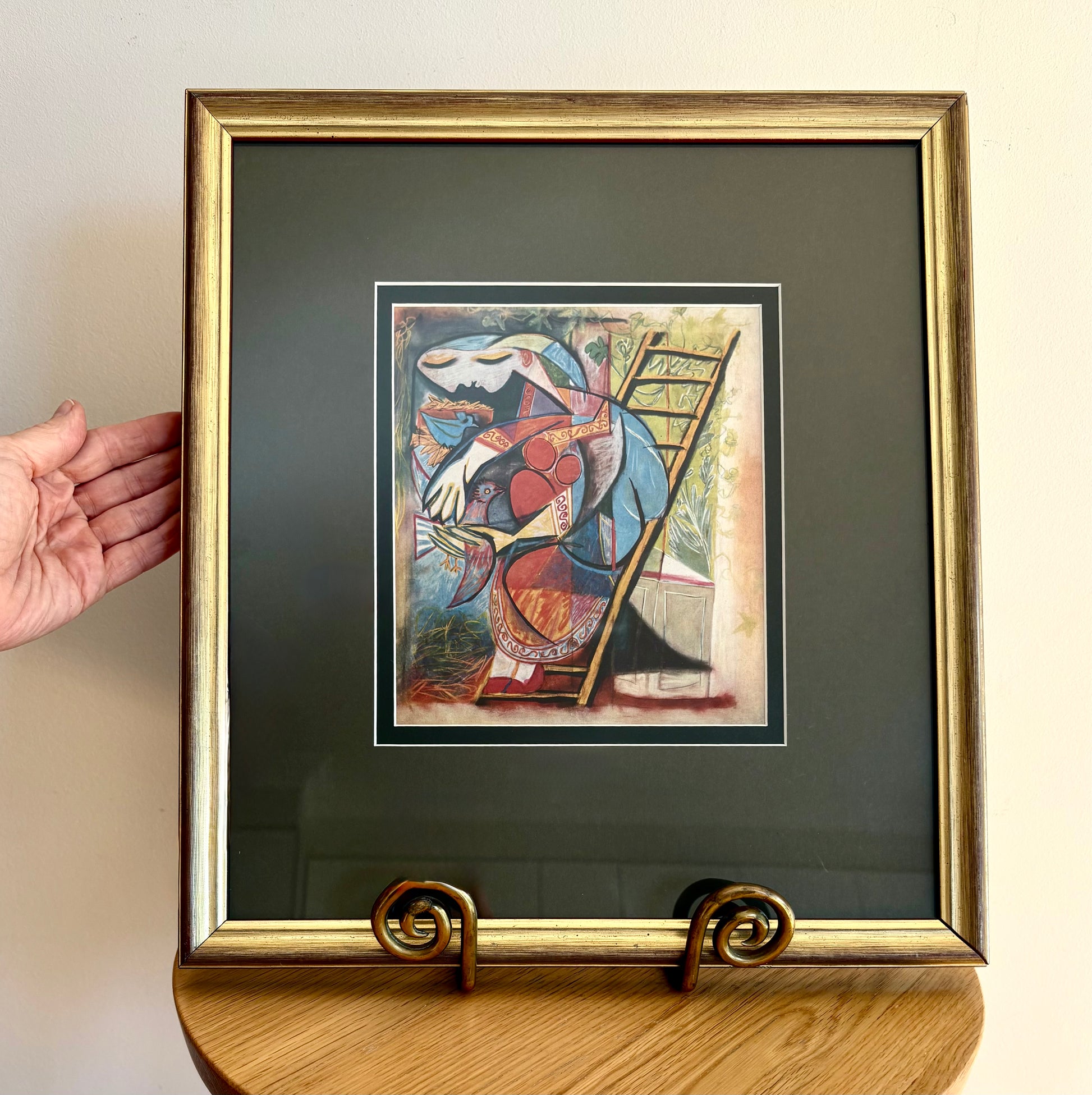 1955 Mid Century print, "Picasso, 1955 Mid Century print, "Woman Stepladder", portrait, framed vintage art, Cubism
