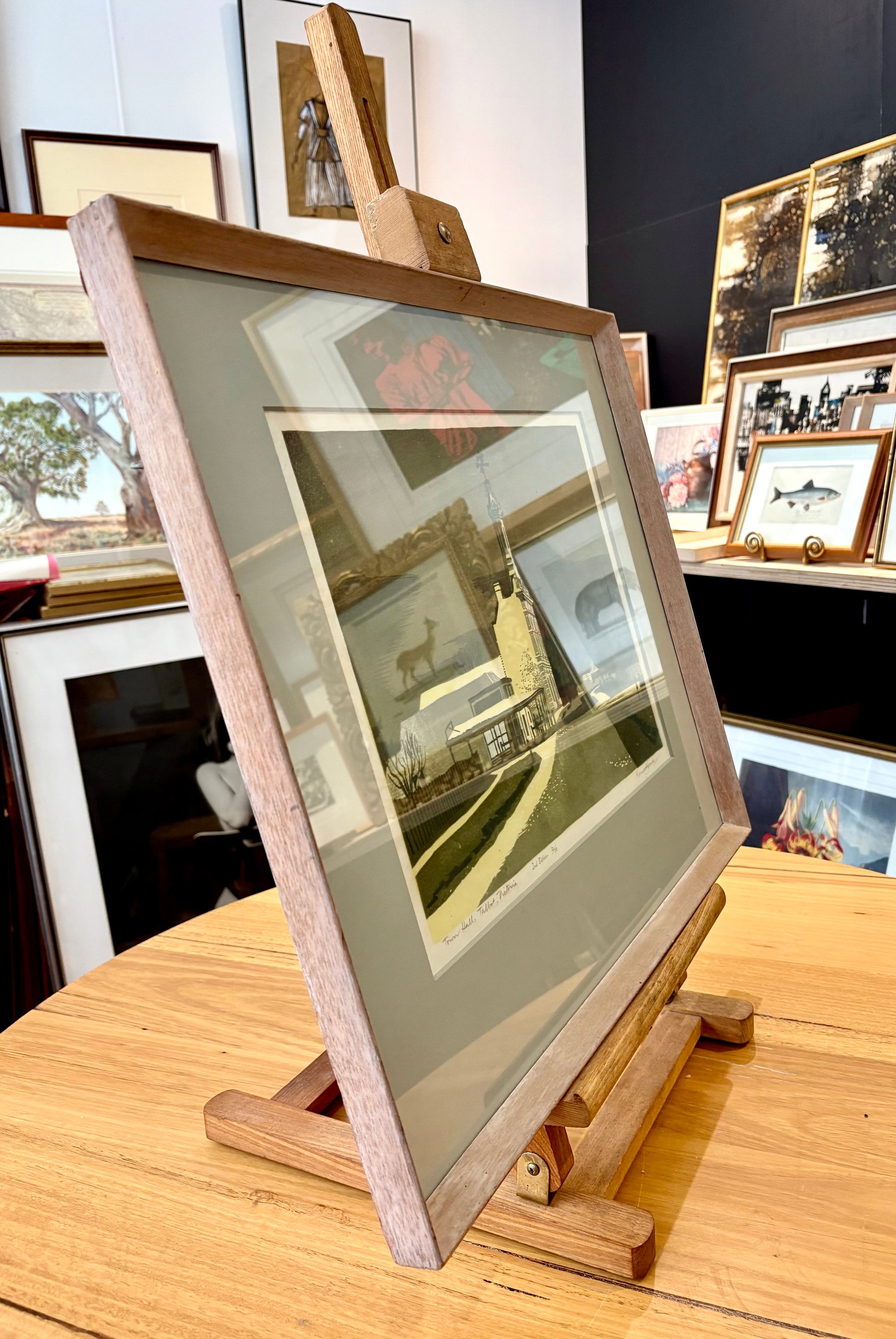 Mid Century original colour lino print, limited edition, Talbot Vic, Kenneth Jack, framed art