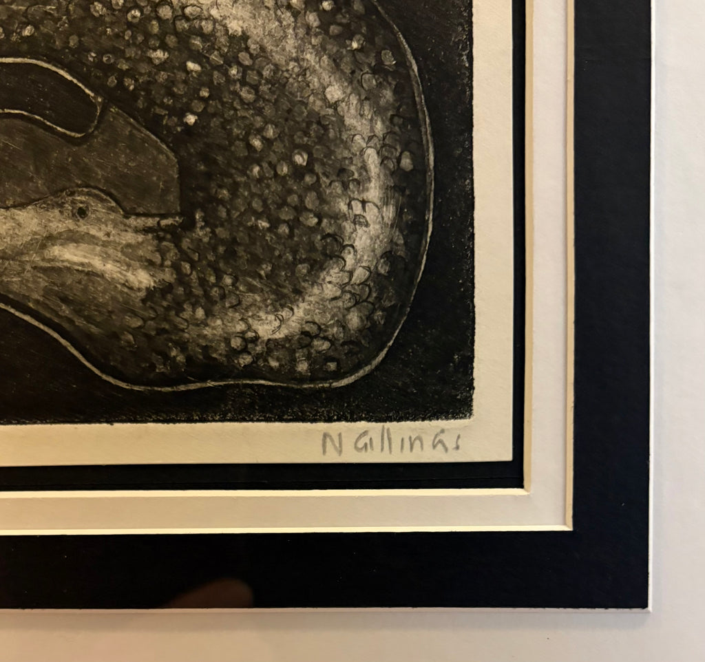 Original Nigel Gillings etching, Mermaid, signed, framed vintage art