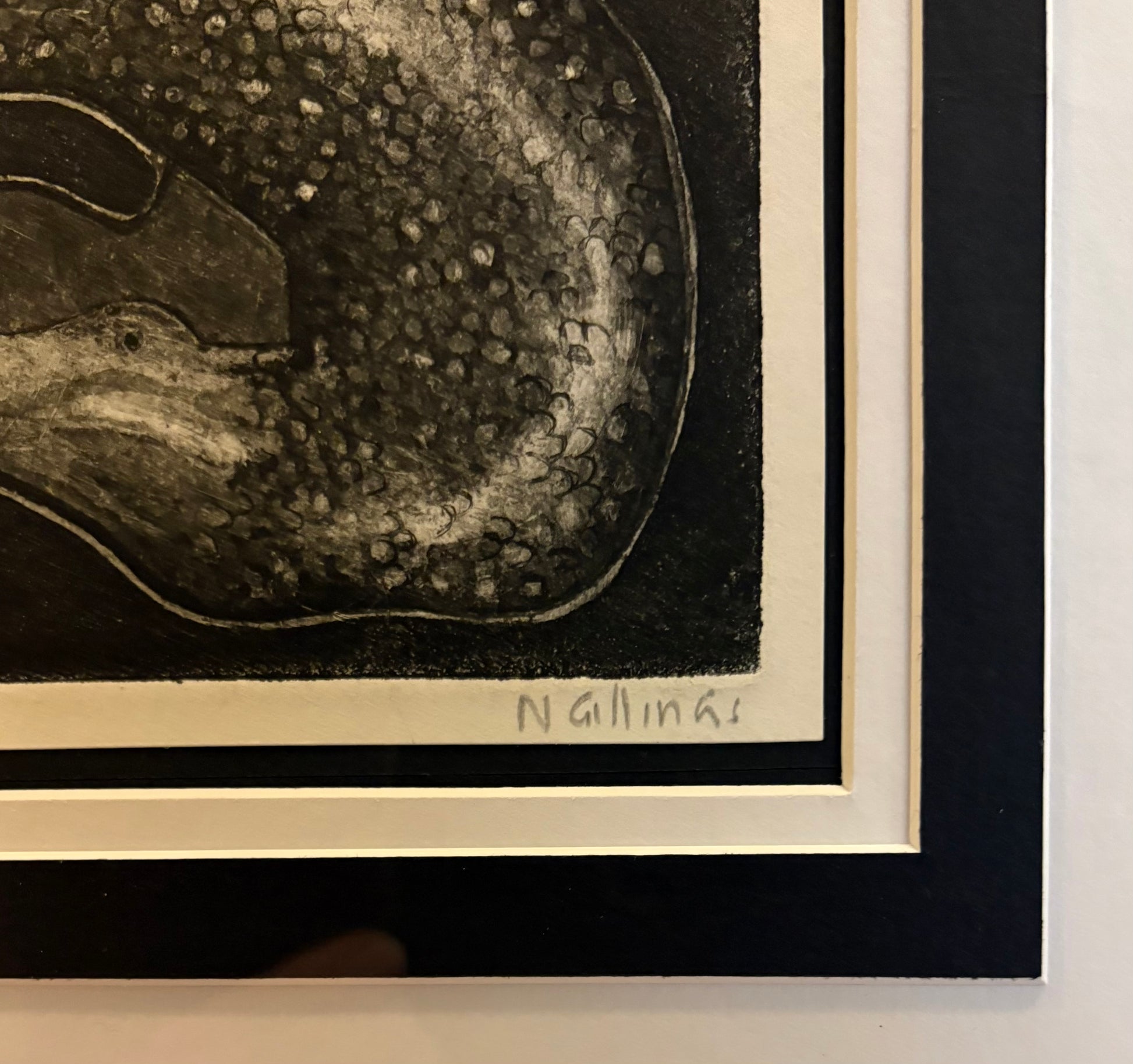 Original Nigel Gillings etching, Mermaid, signed, framed vintage art