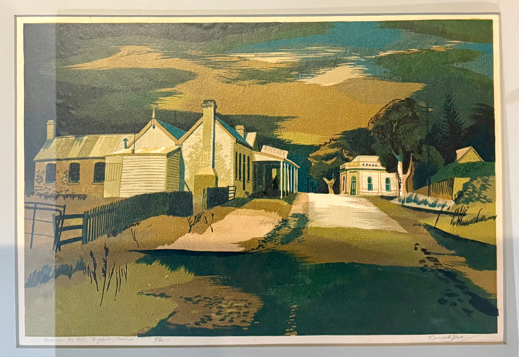 Large Mid Century original colour lino print, limited edition, Drysdale, Kenneth Jack, framed art