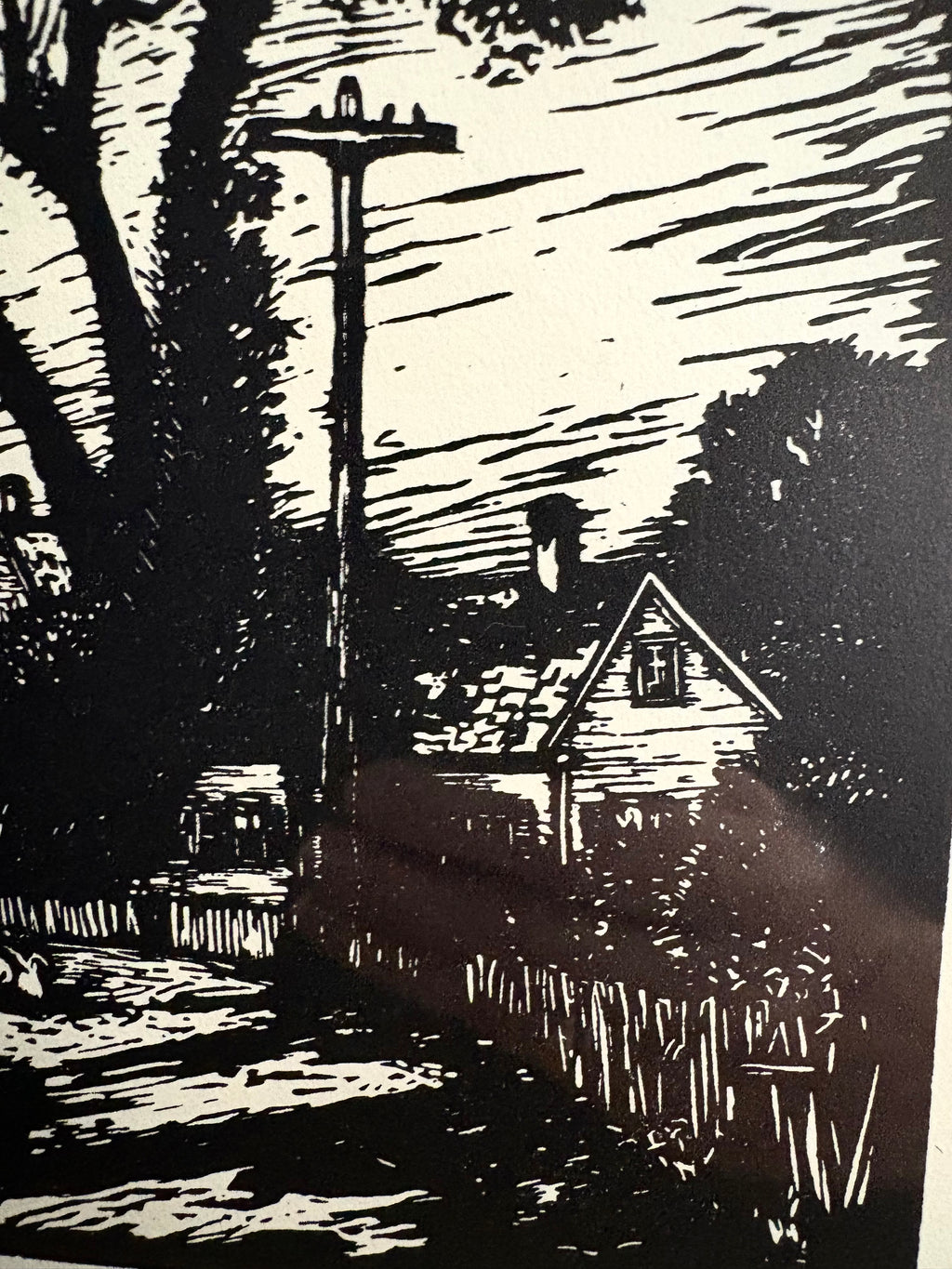 1924 print after Tod Lindenmuth, woodblock, framed vintage antique art