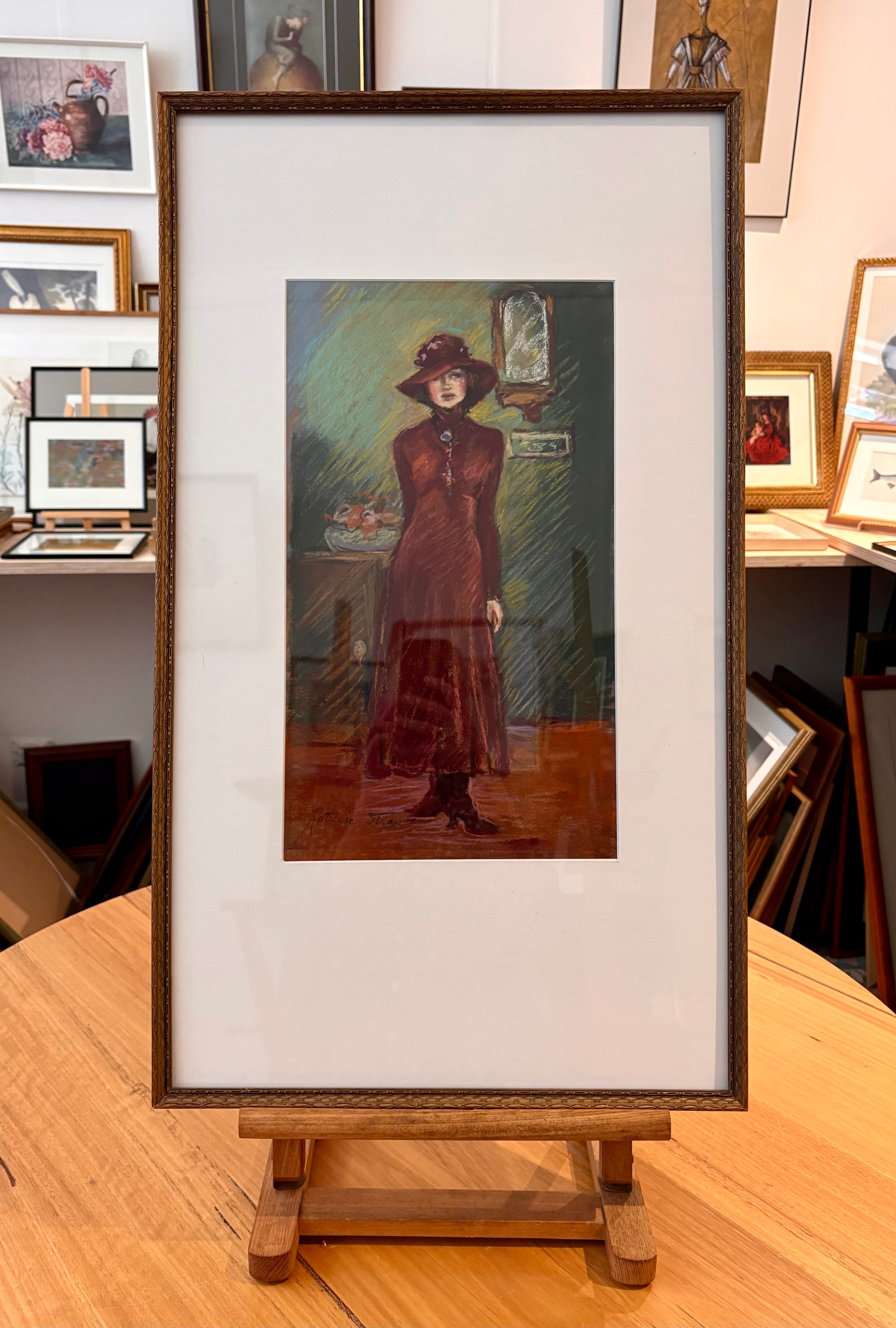 Original handmade silk embroidery artwork, framed vintage art