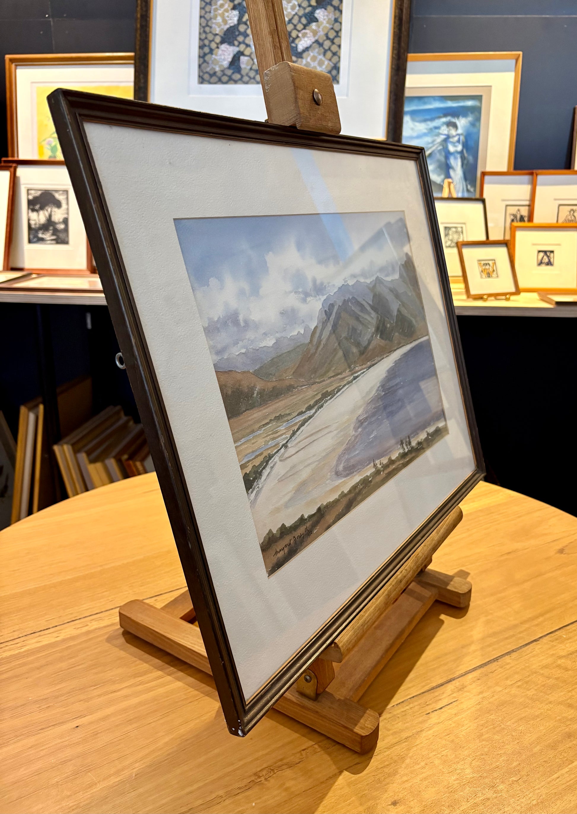 Original watercolour painting, Lake Pedder Tasmania, framed vintage art