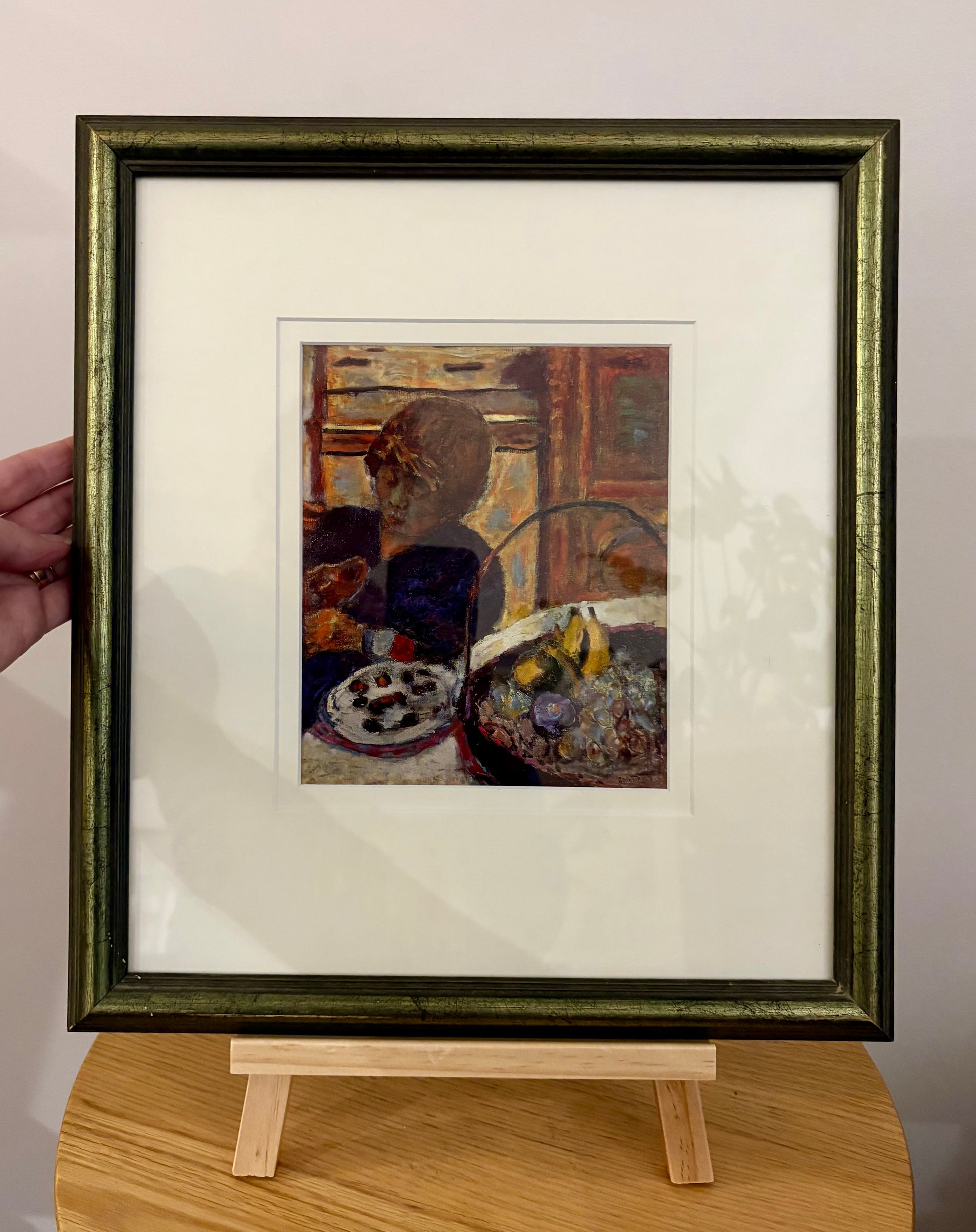 Vintage print after Pierre Bonnard’s painting, portrait, dog, framed mid century art