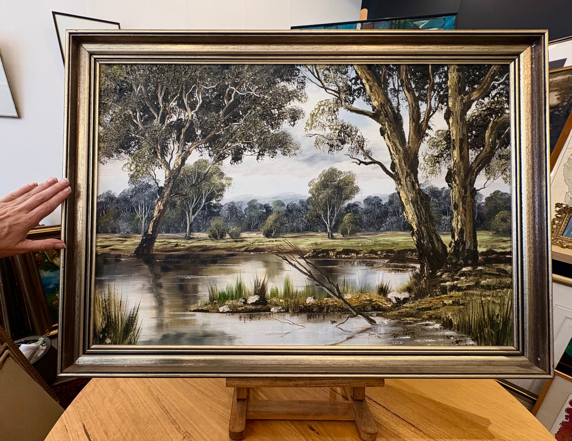 Large 1974 original Joan Lehmann oil painting on canvas, Australian landscape, framed art