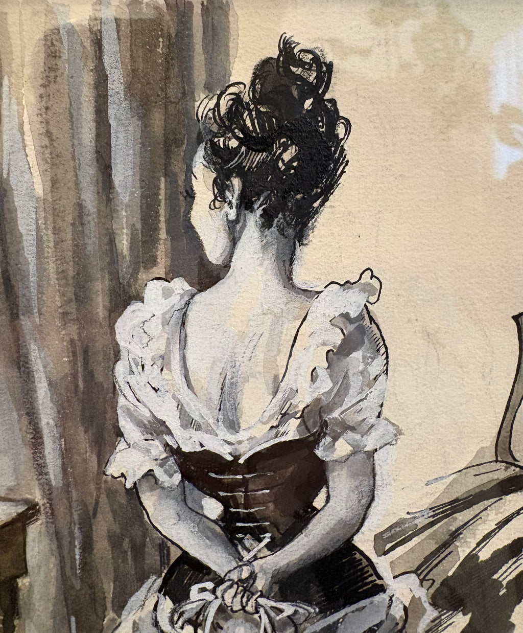 1940s original black and white illustration, Steven Spurrier, framed vintage art