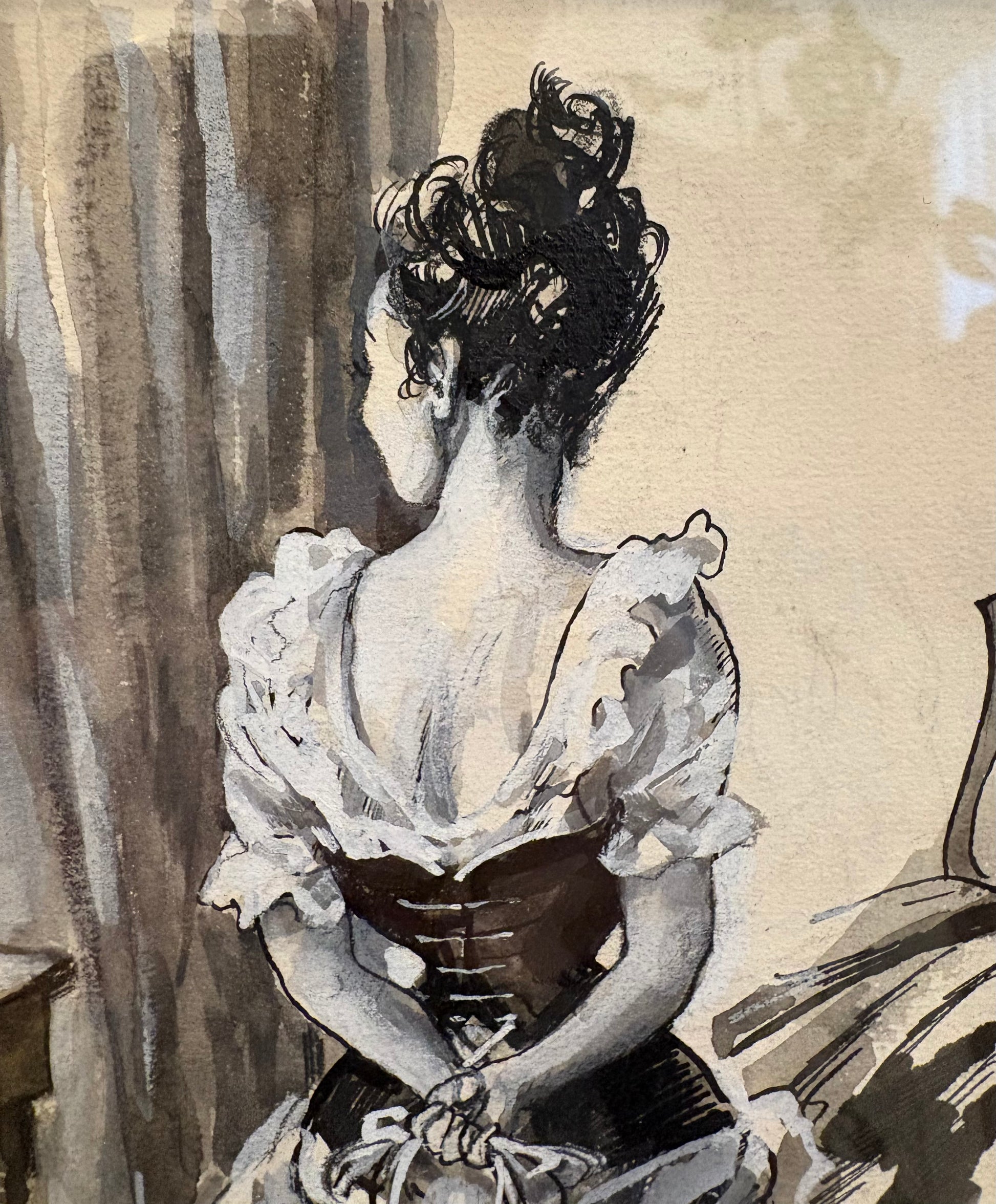 1940s original black and white illustration, Steven Spurrier, framed vintage art