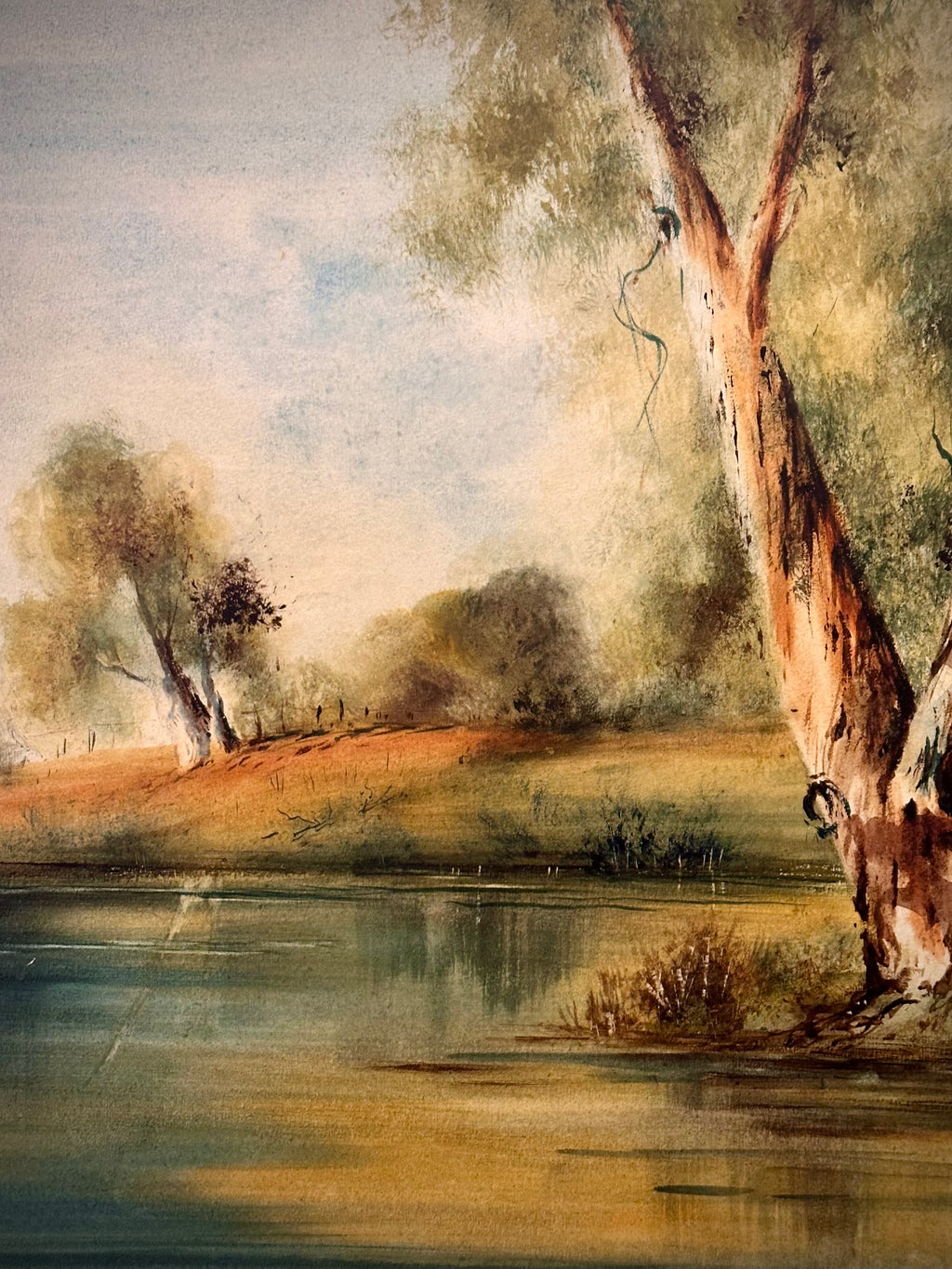 Original watercolour painting, Philip Luton, Australian landscape, framed vintage art