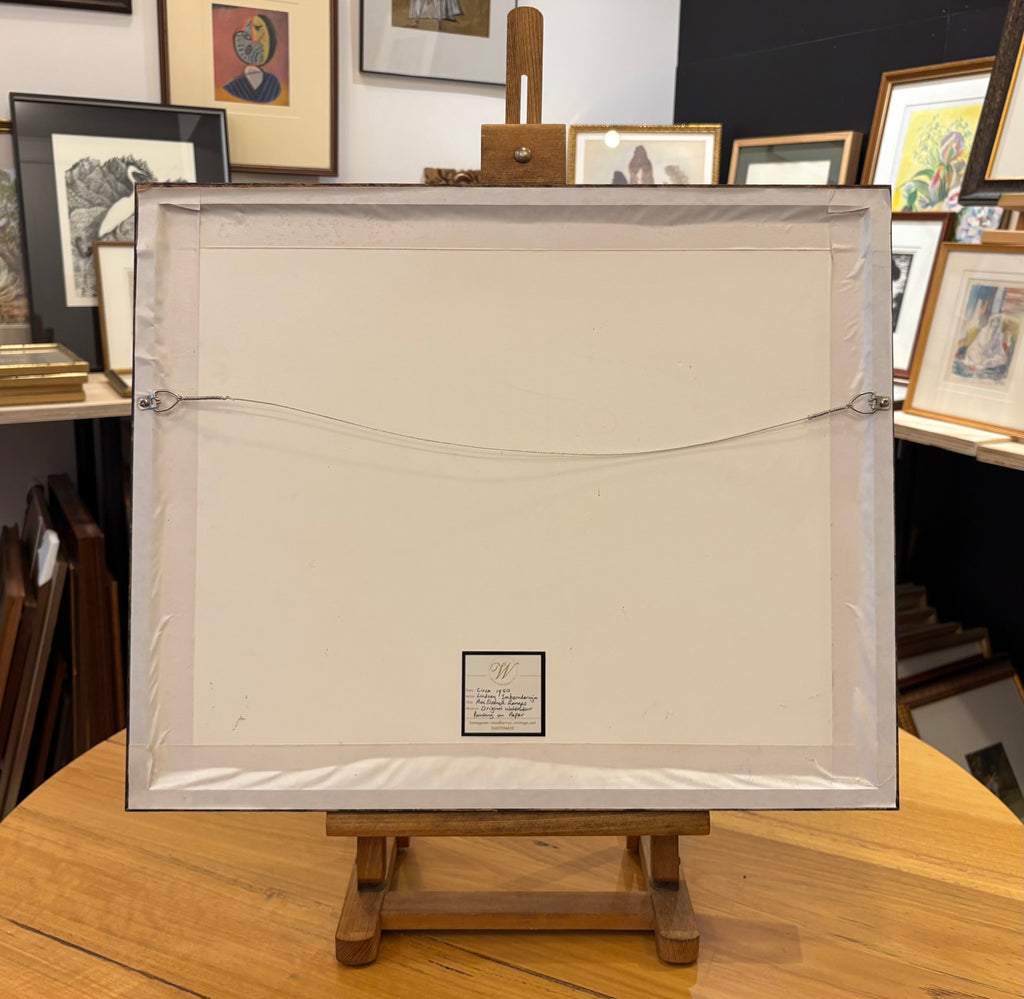 Original 1950s Hermannsberg watercolour painting, Central Australia. Framed mid century landscape
