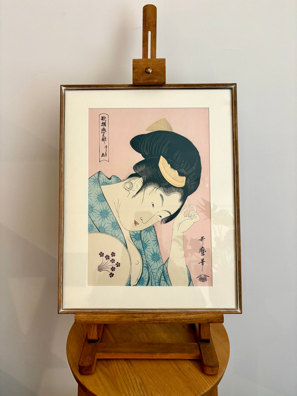 Original woodblock print, reproduction after Utamaro, framed Japanese vintage art