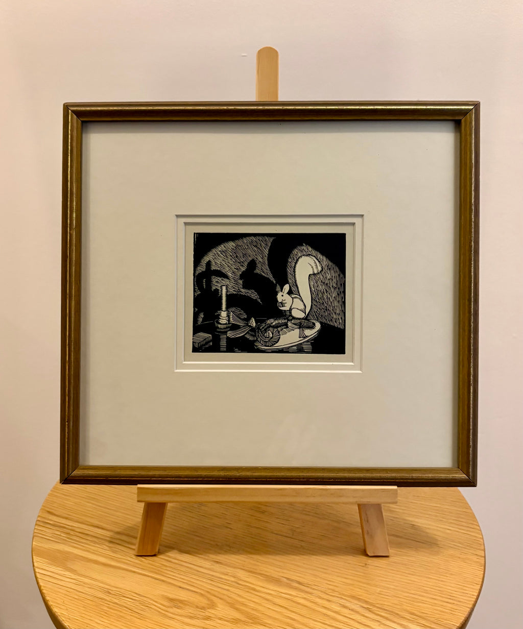 1933 Ethel Spowers print, Squirrel, after the linocut, framed vintage art