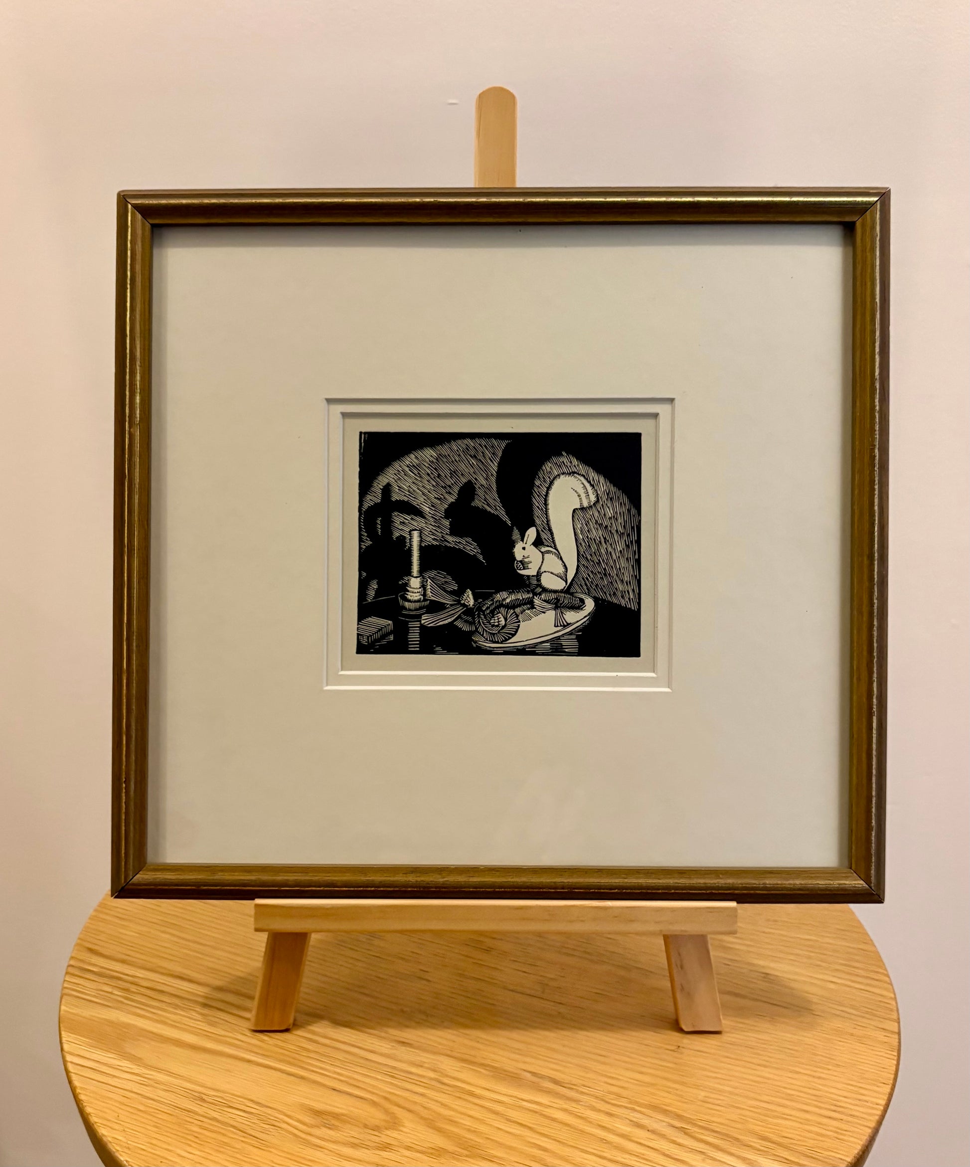 1933 Ethel Spowers print, Squirrel, after the linocut, framed vintage art