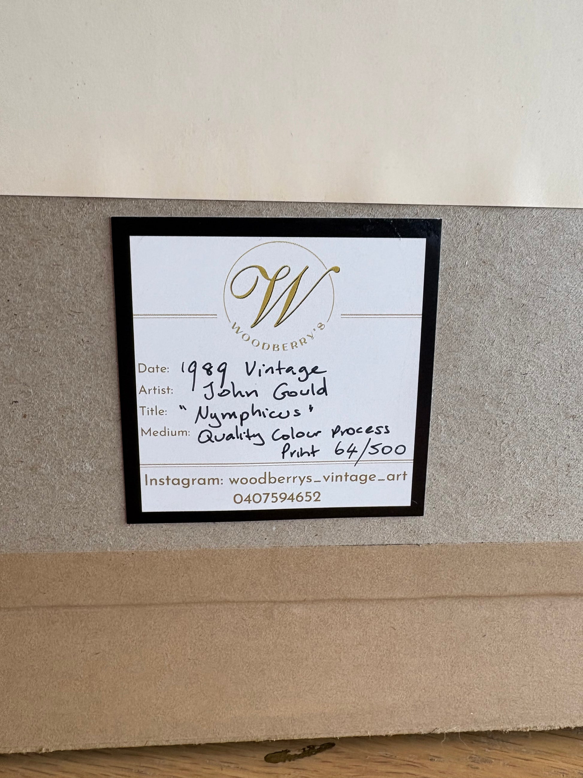 1989 Authentic limited Edition Gould print, Baraband's Cockatiel, vintage art