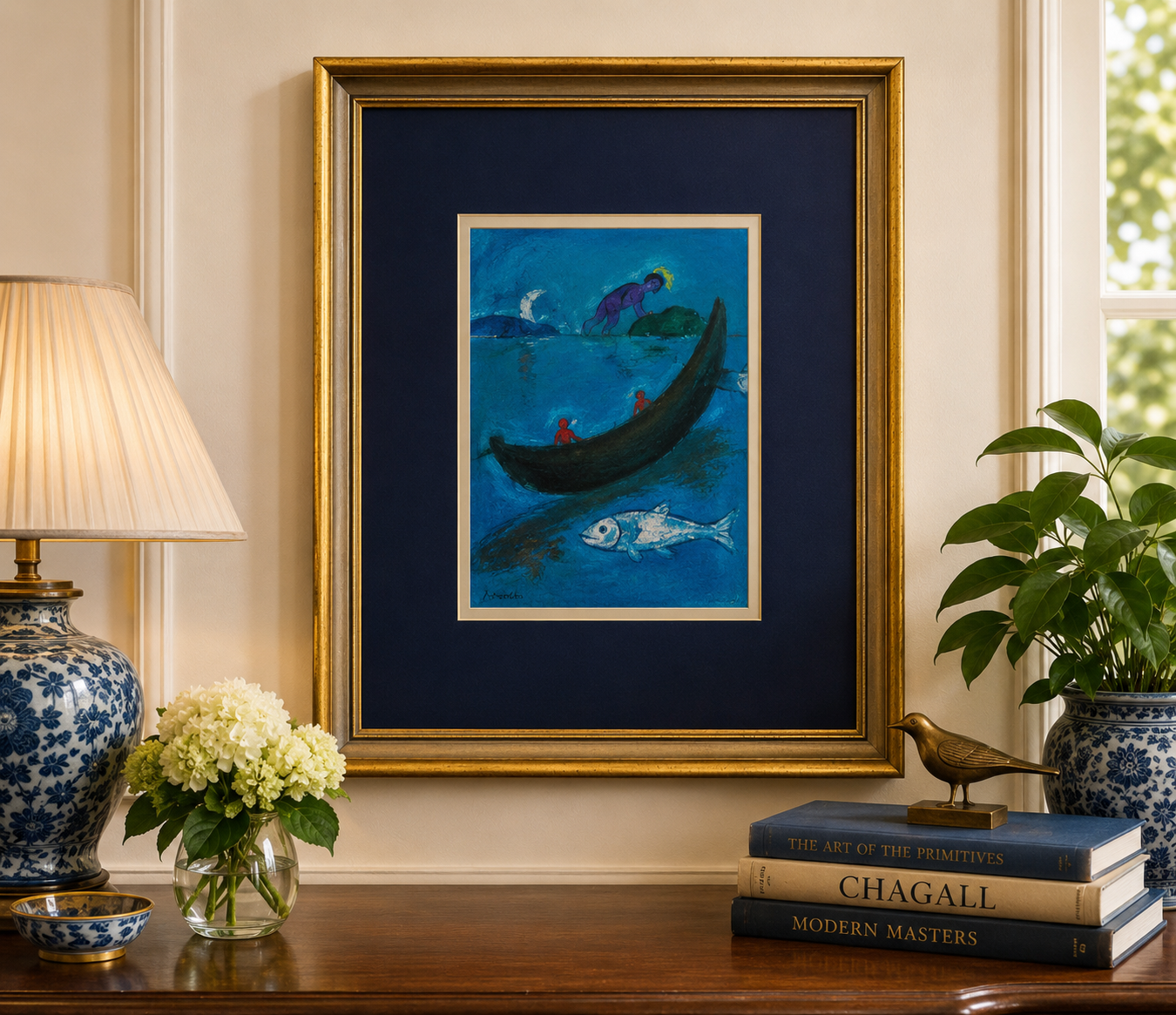 1970s vintage lithographic print, Marc Chagall "Daphnis and Chloe", framed art, Mid-Century