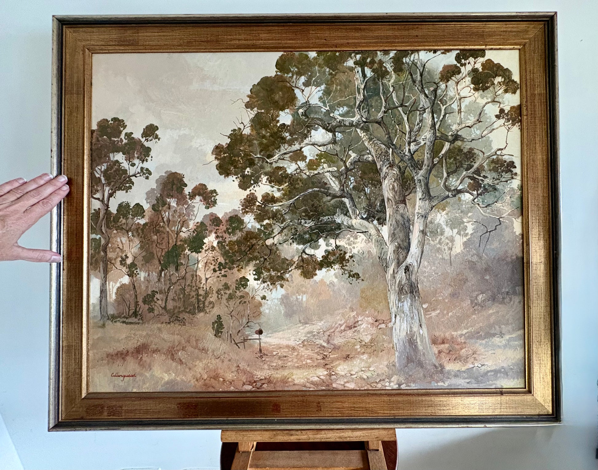 Large 1970s Kerry Collingwood Australian landscape painting, vintage framed art