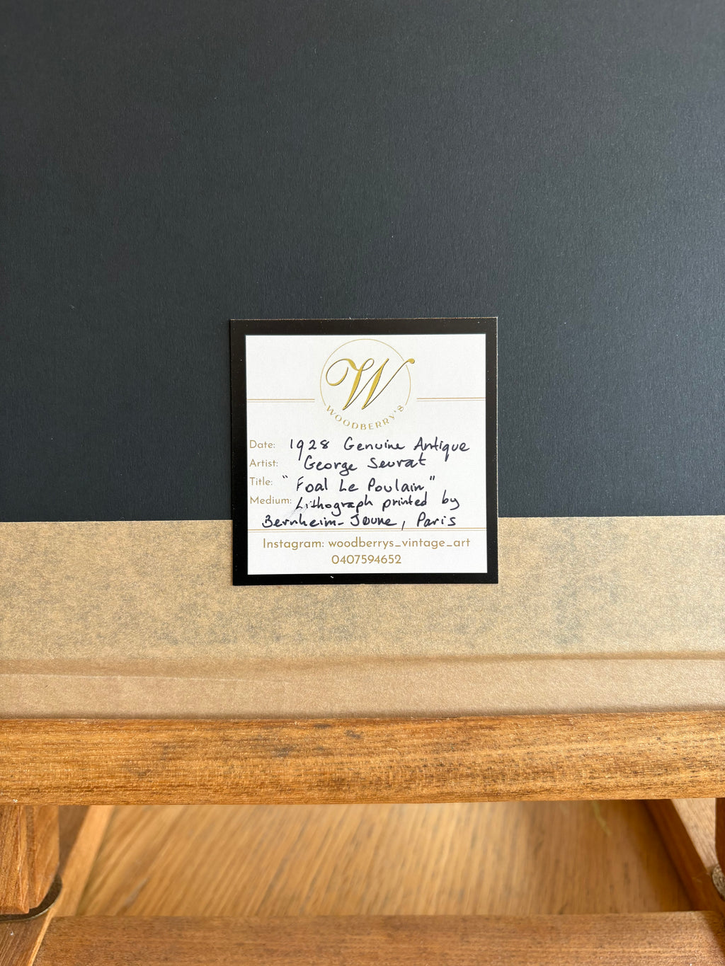 1928 Rare antique print, French, Seurat, drawing, framed art, foal, horse