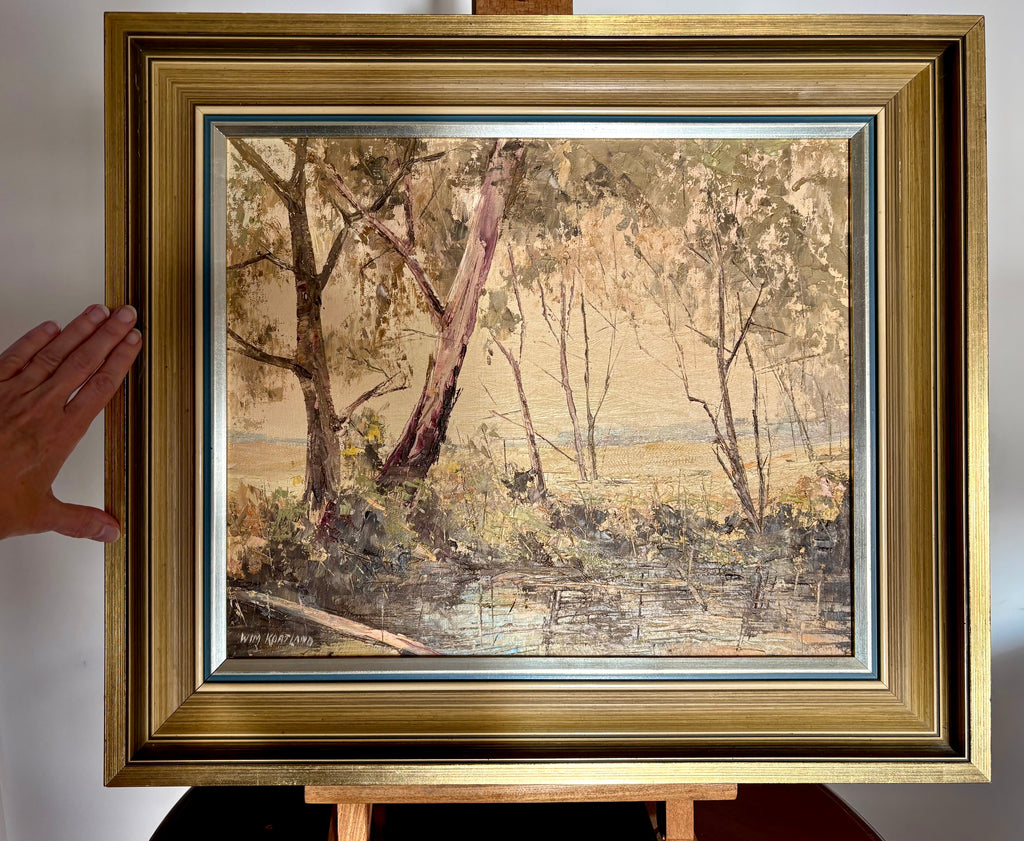 Vintage 1970s original oil painting, Wim Kortland, Australian landscape artwork