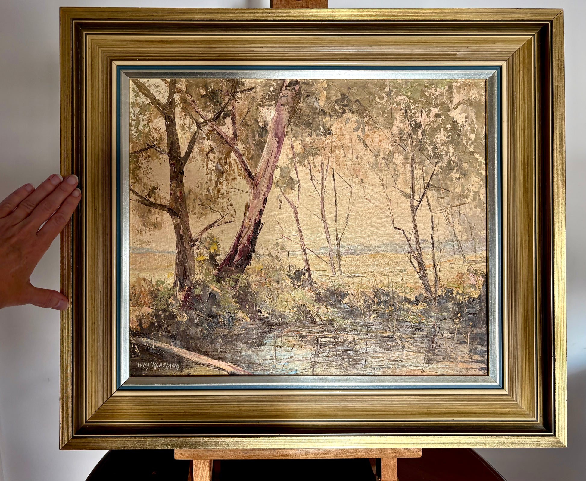 Vintage 1970s original oil painting, Wim Kortland, Australian landscape artwork