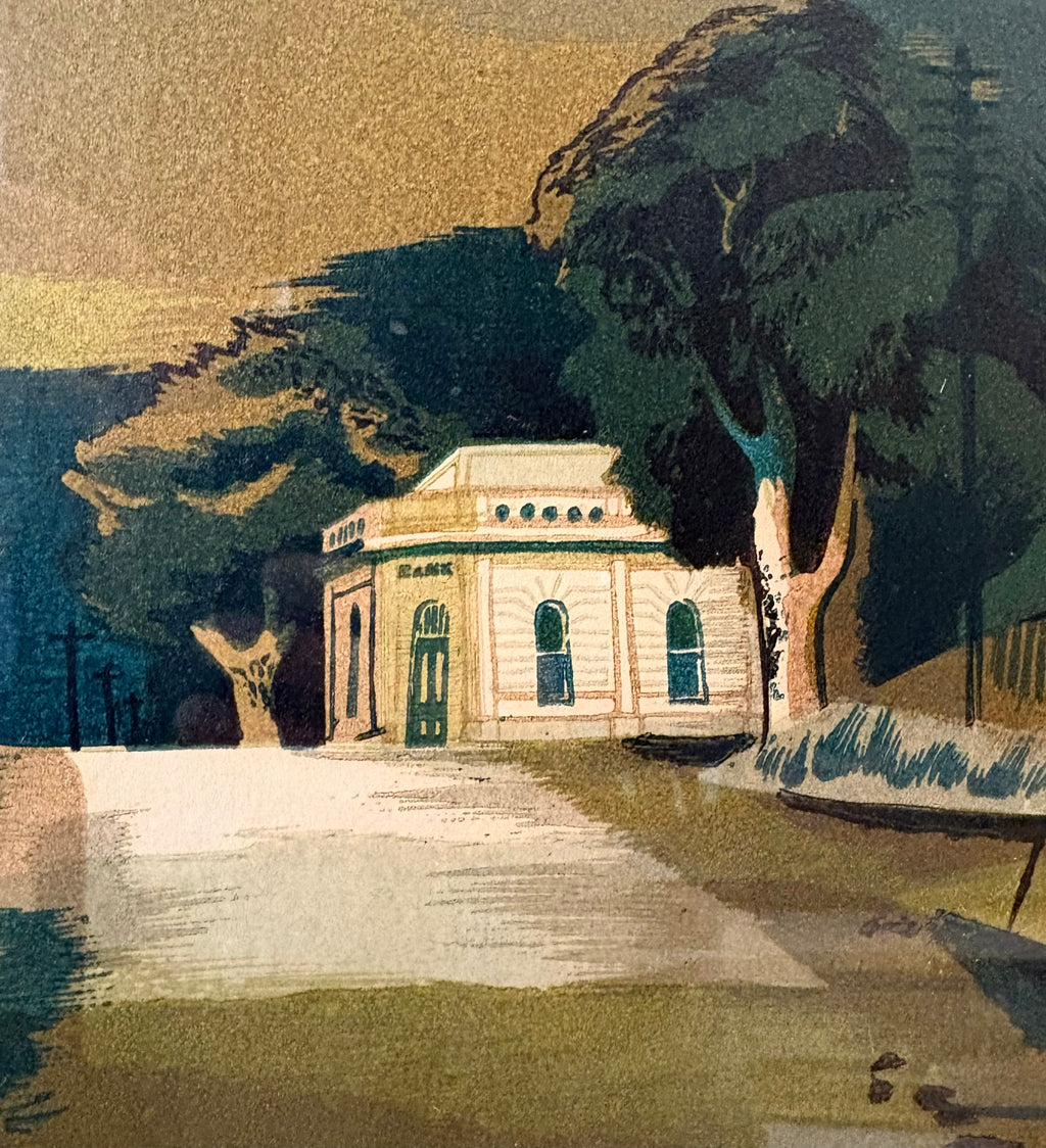 Large Mid Century original colour lino print, limited edition, Drysdale, Kenneth Jack, framed art