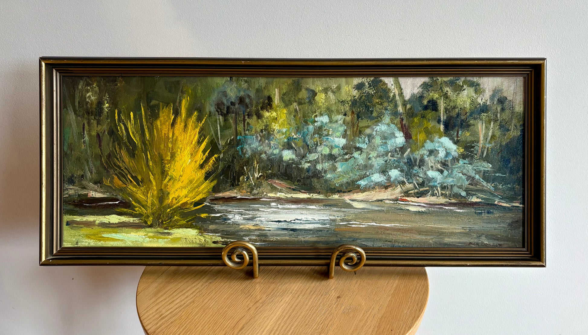 Warandyte original oil painting on board, Pauline Cross, framed vintage art
