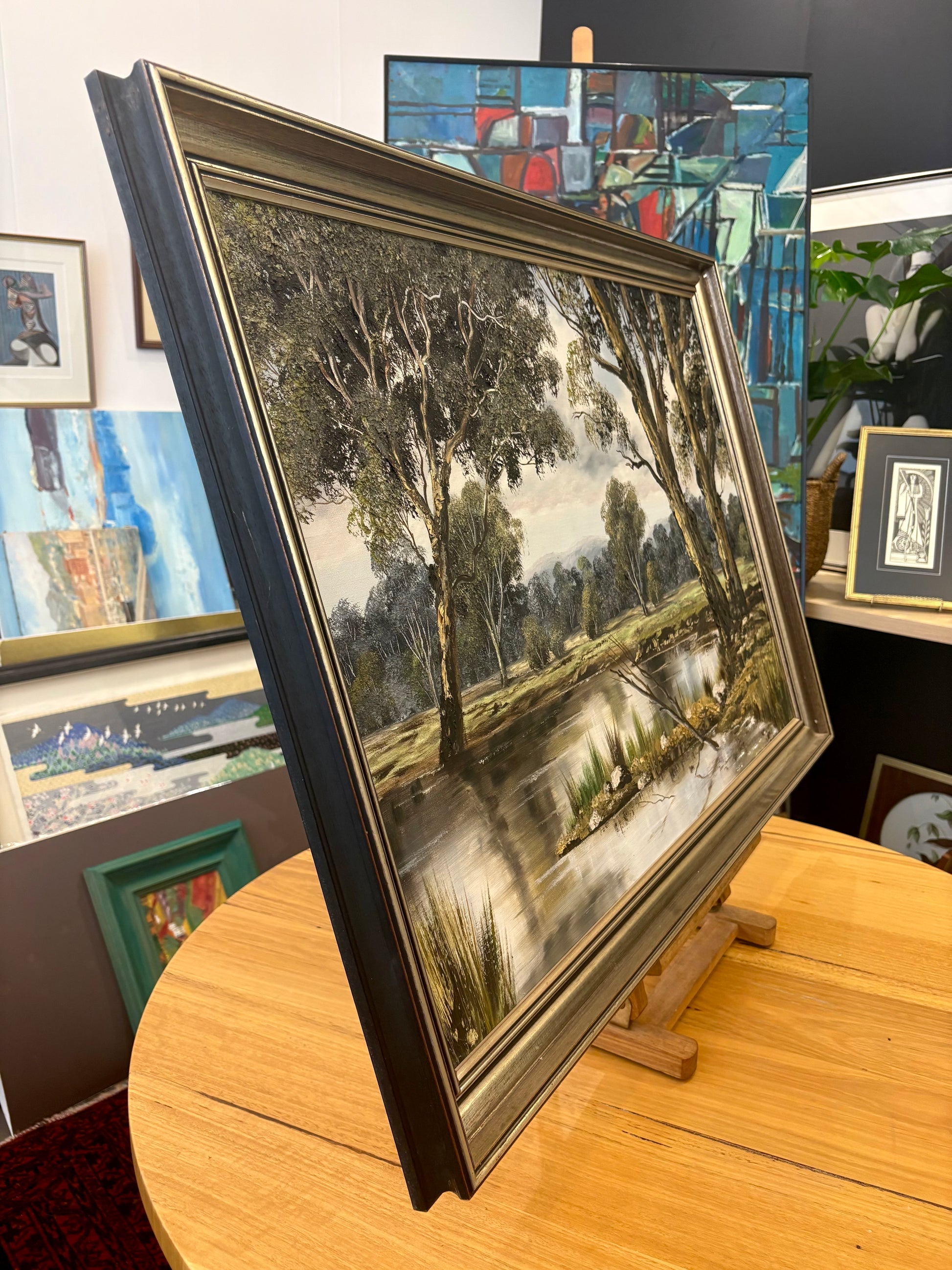 Large 1974 original Joan Lehmann oil painting on canvas, Australian landscape, framed art