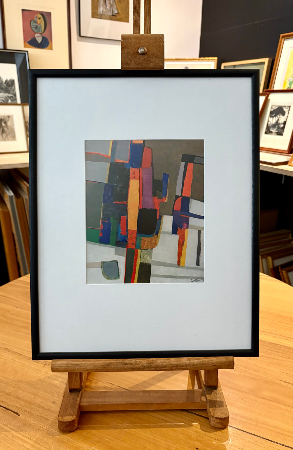 1960s Abstract print, Maurice Esteve, Mid-Century, framed art, French, vintage