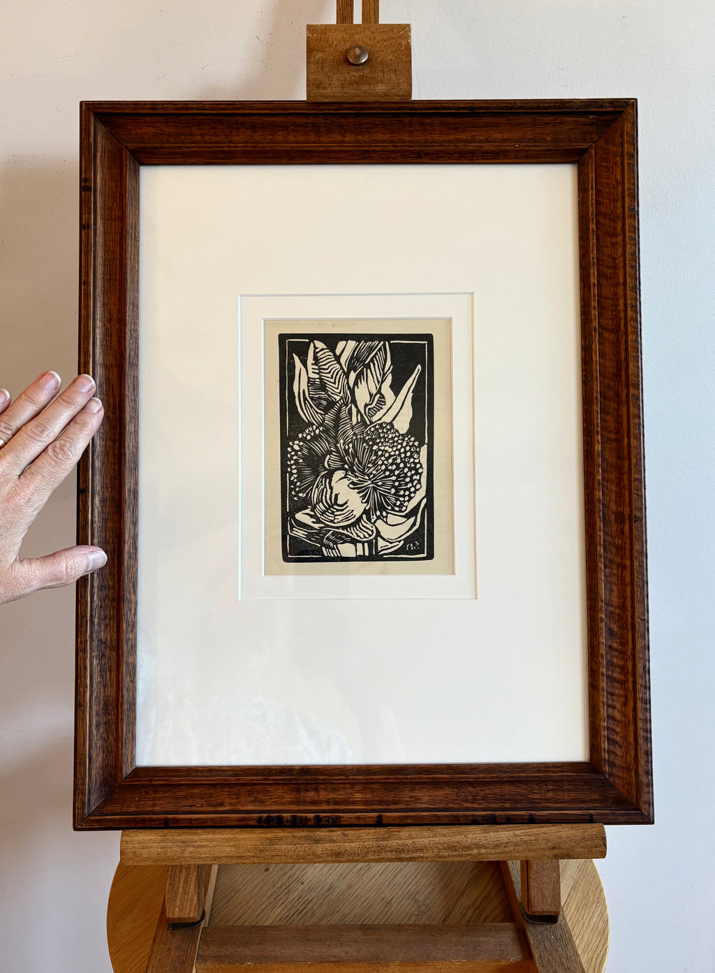 Original 1930s Margaret Preston woodblock print, "W.A. Gum Blossom" rare antique framed art