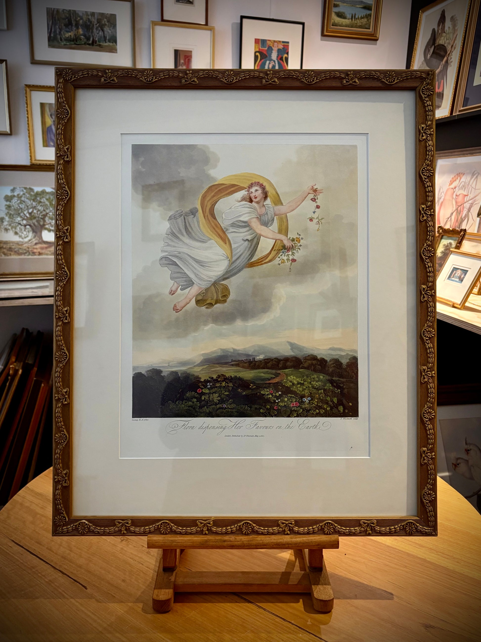 Large high quality Temple of Flora print, Robert Thornton, goddess, gilt framed art