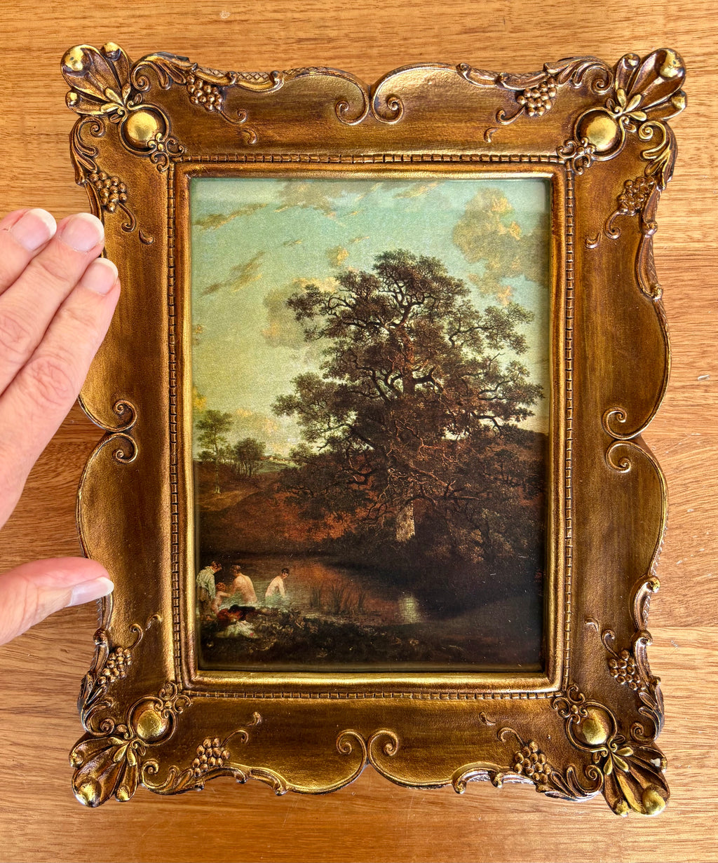 Antique 1907 print after John Chromes painting, oak tree, vintage gilt framed art