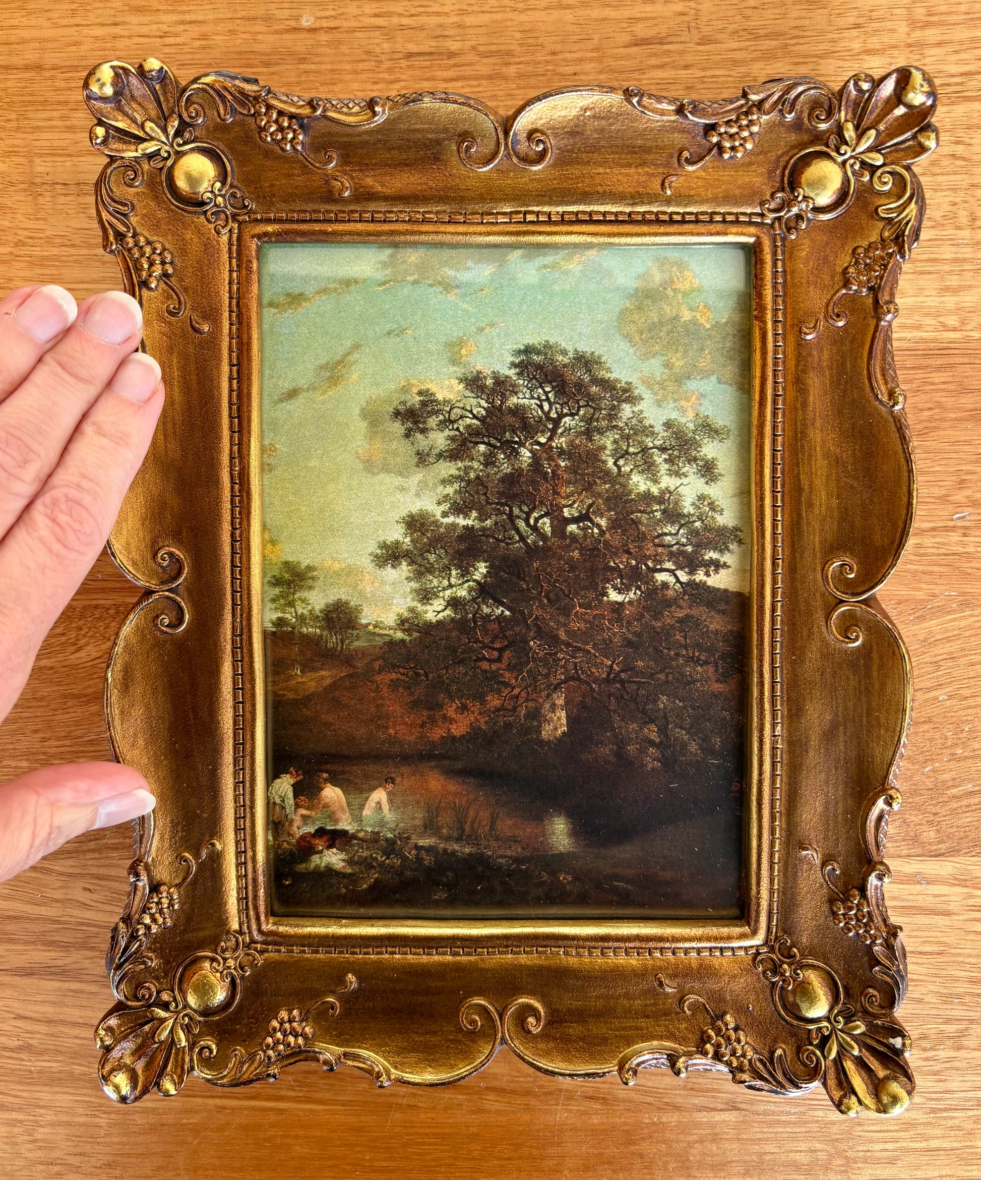 Antique 1907 print after John Chromes painting, oak tree, vintage gilt framed art