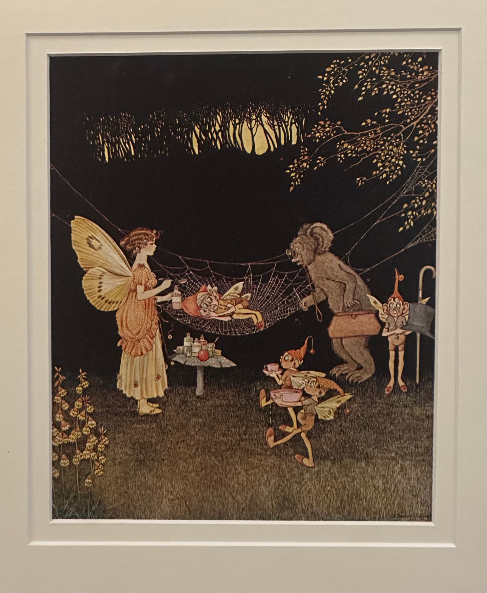 1925 Genuine antique print, Ida Rentoul Outhwaite, fairy, vintage framed art, gilt