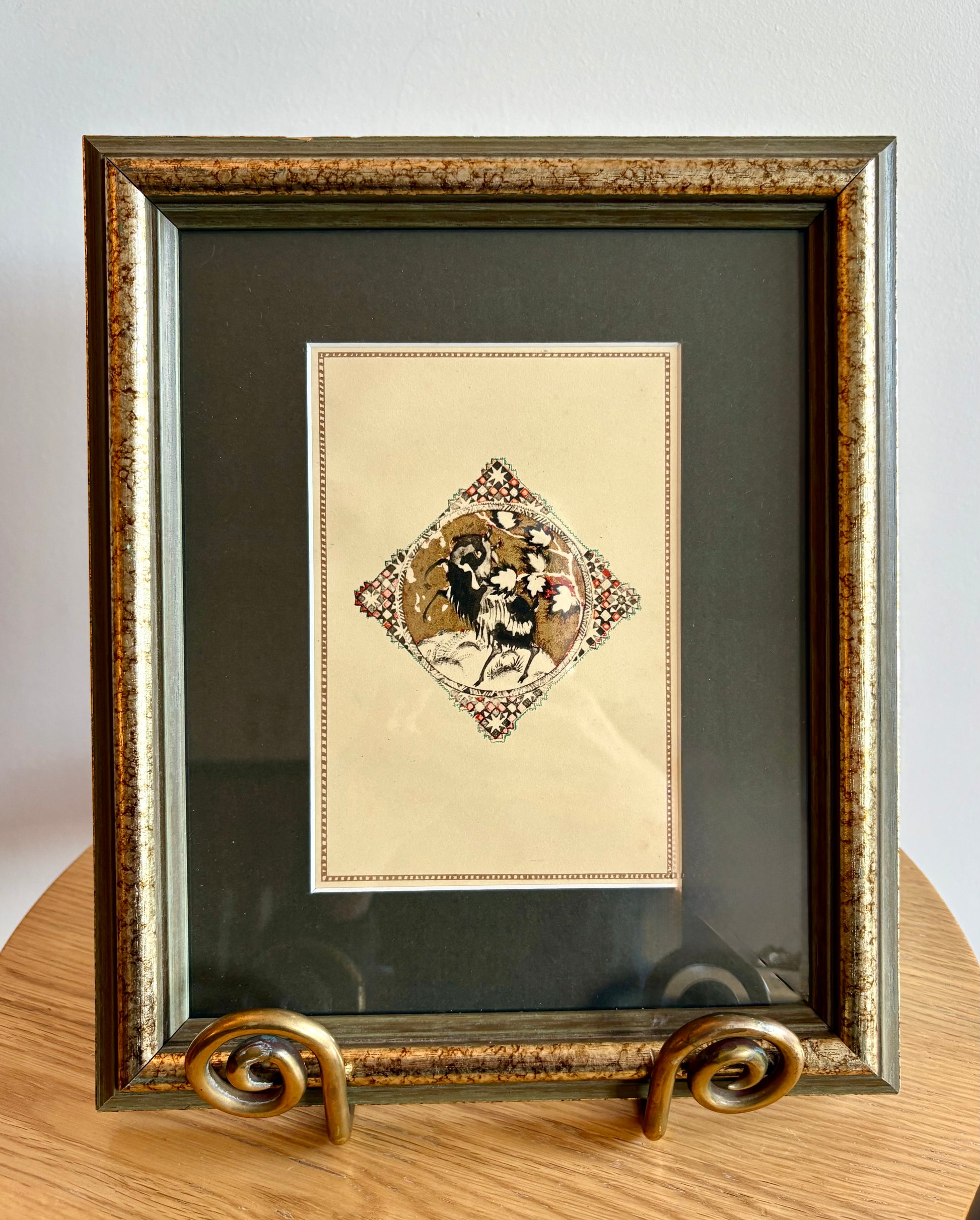 1925 Mariette Lydis gilded offset lithograph, goat, portrait, framed art, Art Deco