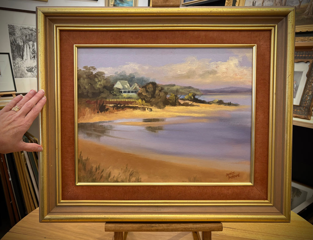 Original Janice Orchard oil painting – Rippleside View, Gippsland, framed vintage artwork