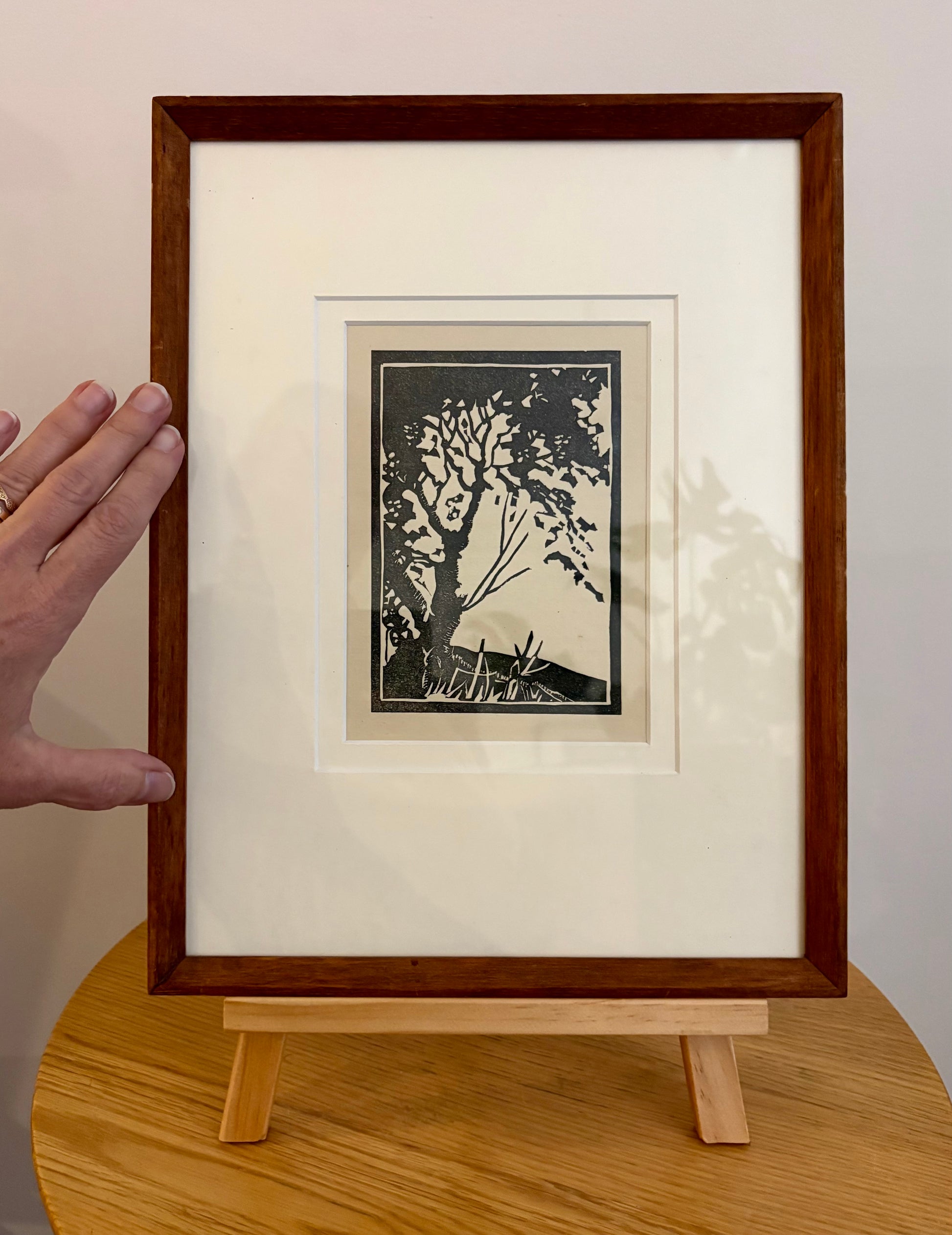 1930s Original lino print, Marjorie Wood, linocut, framed antique art