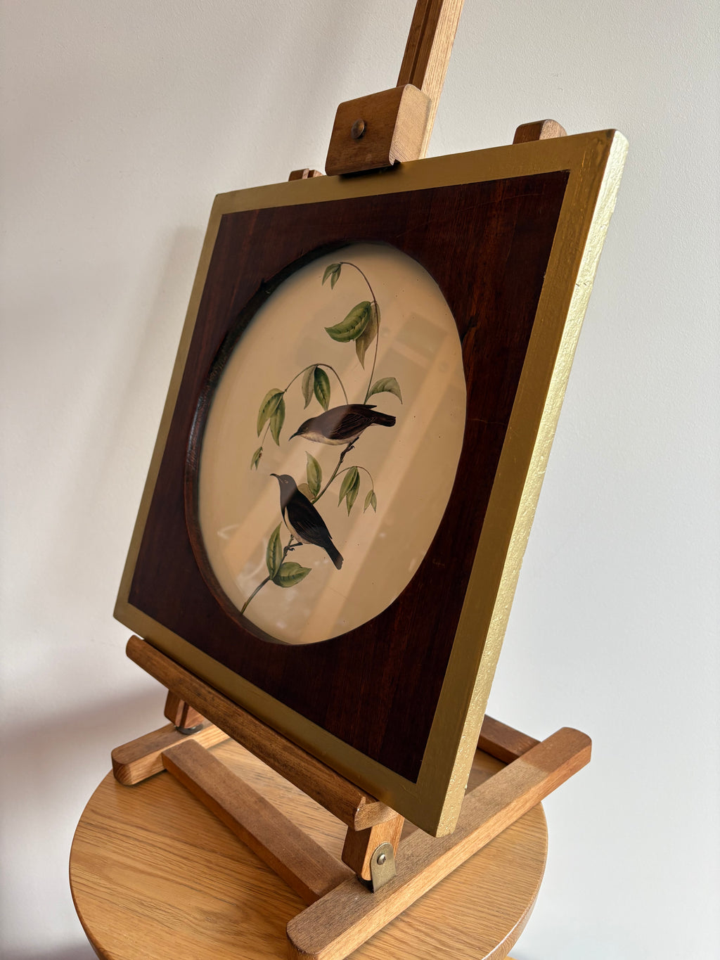 Gould "Birds of Australia" 1972 print of honeyeaters and bee, antique round wood frame