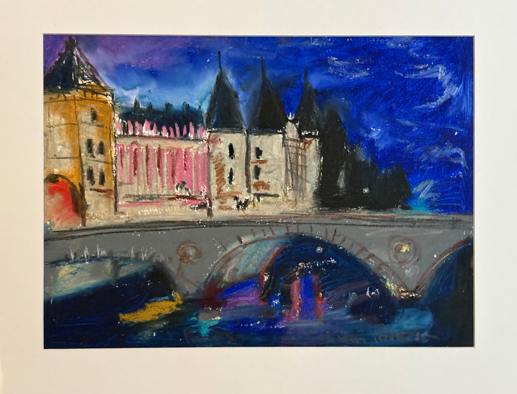 Original oil pastel, Paris, signed vintage framed art