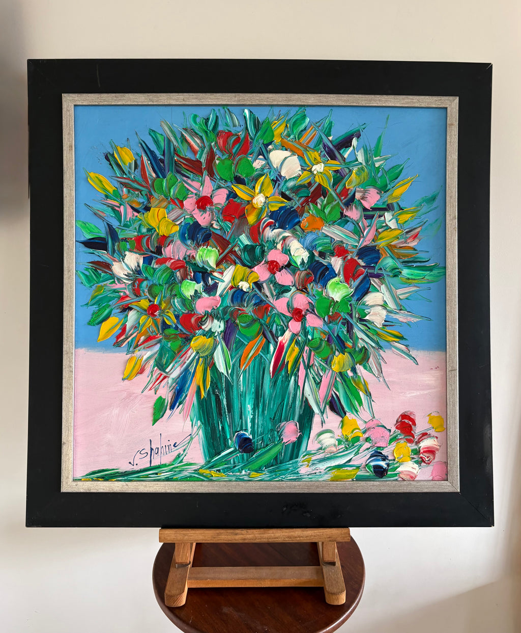 Original Jack Shahine painting, floral still life, framed vintage art