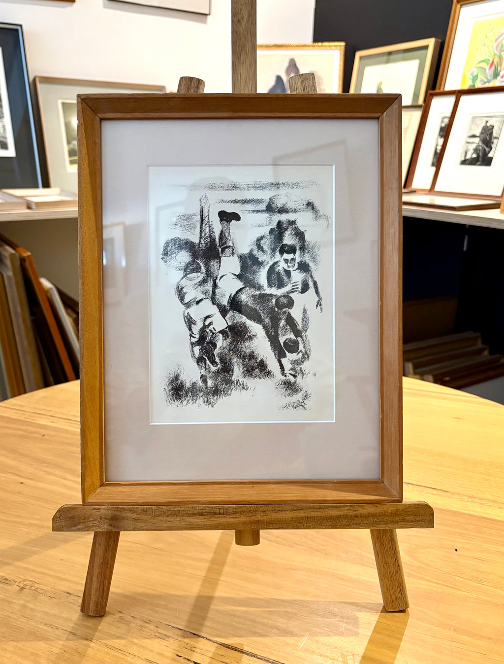 1928 antique lithographic print, football, Robert Delaunay, Paris, framed art
