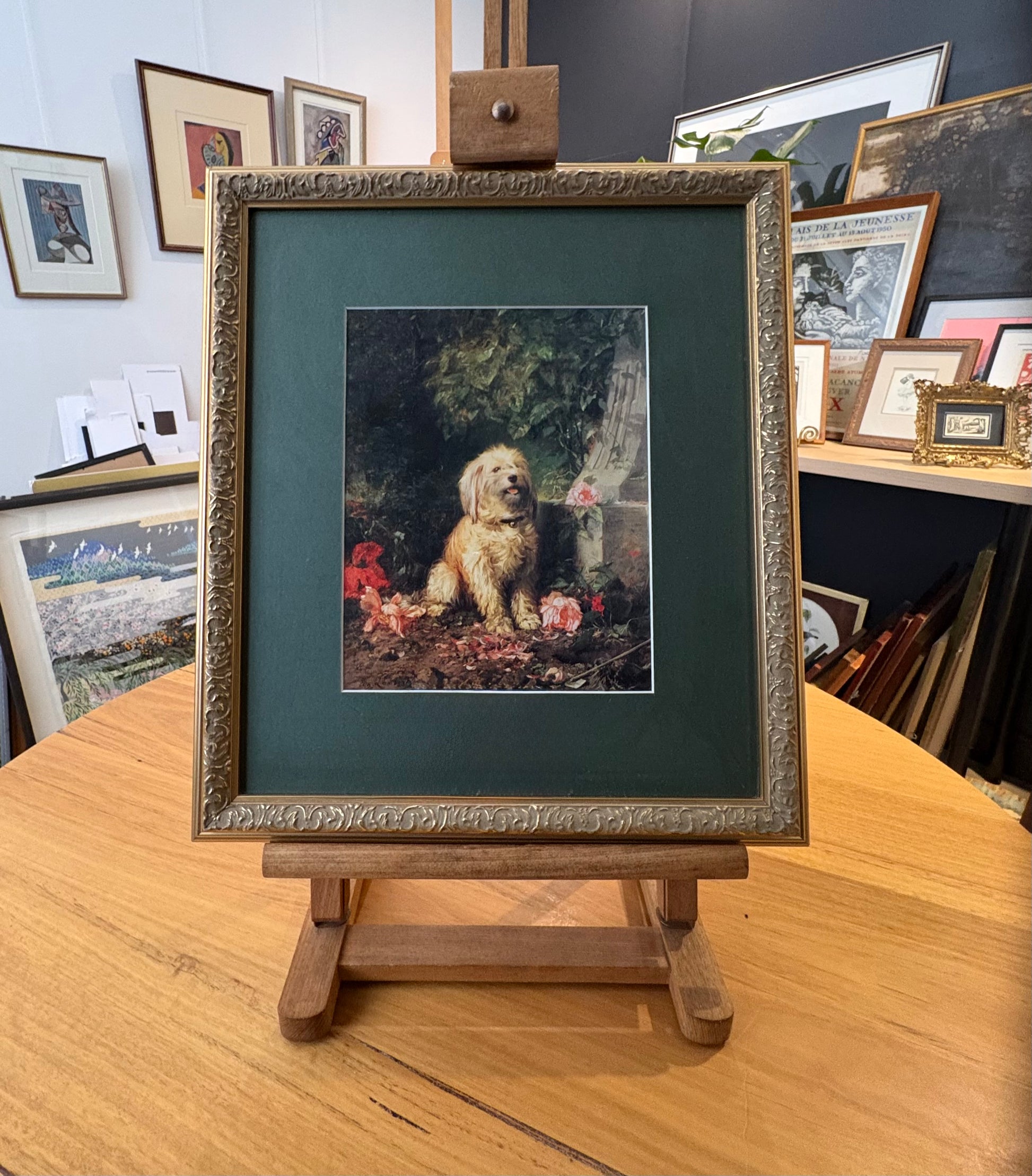 Vintage print, “Faithful Friend", French, dog, Louis-Eugène Lambert, framed art