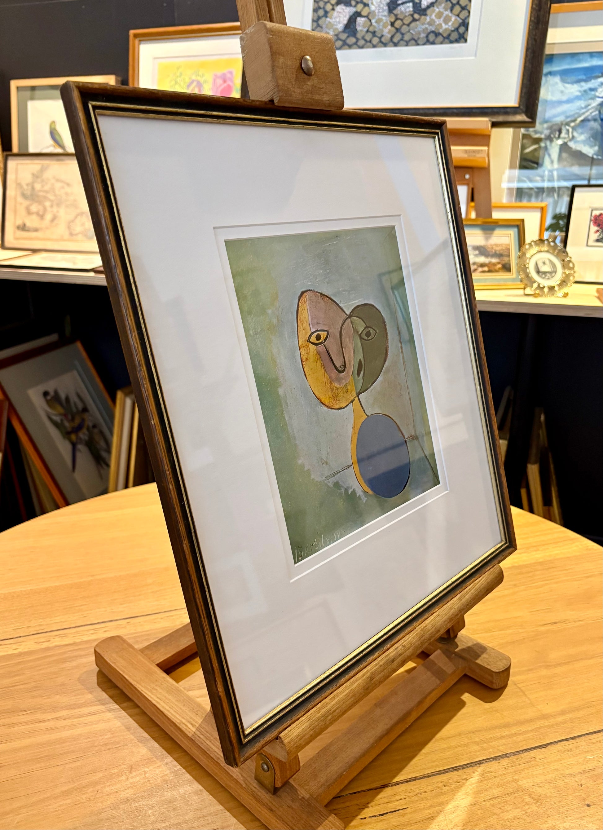 1960s Picasso print, portrait, vintage framed art, “Figure” Mid Century