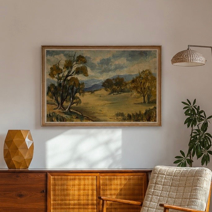 Mid Century original Australian landscape painting, signed framed artwork