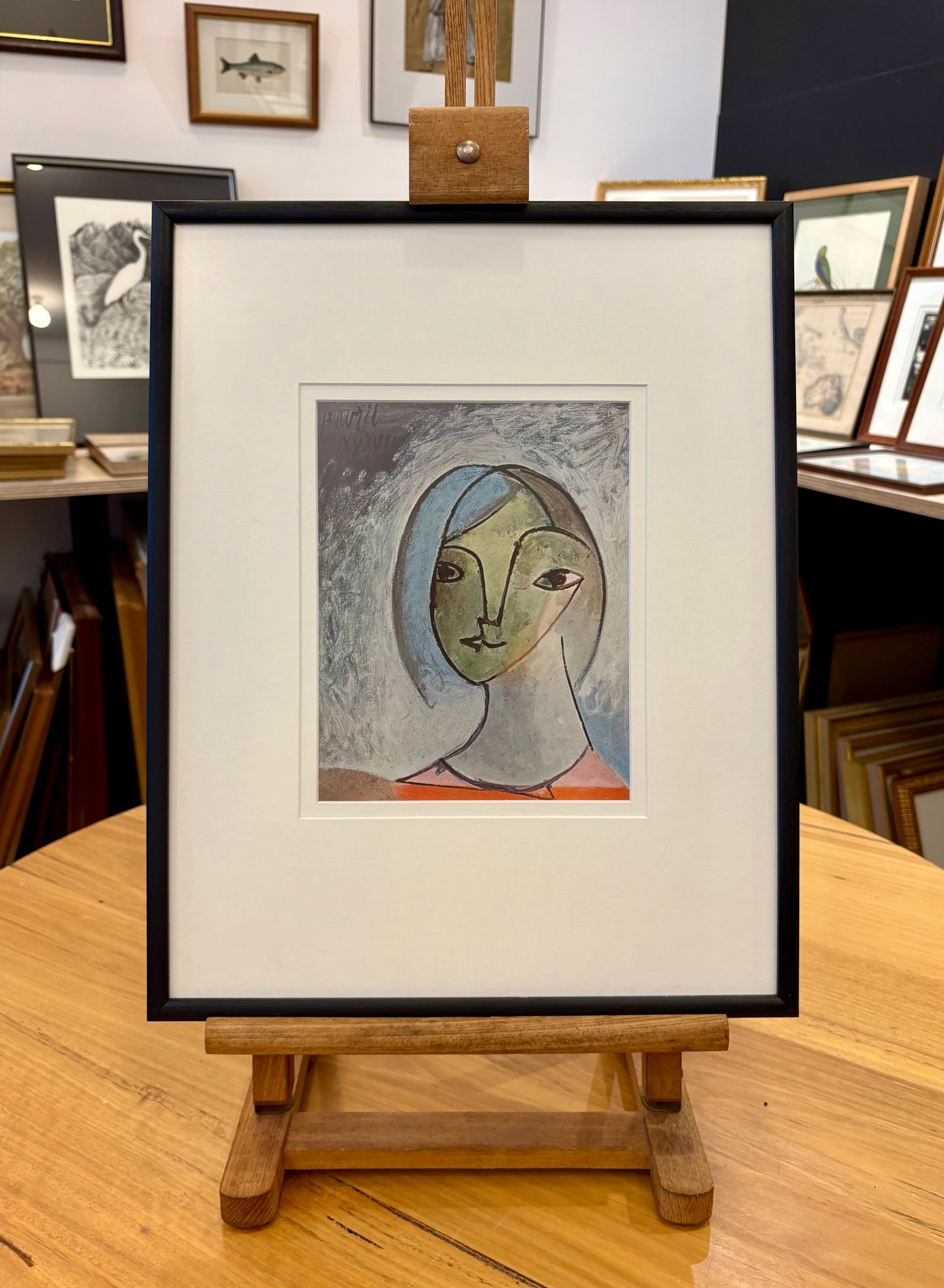 1960s Picasso print, portrait, vintage framed art, portrait, Mid Century