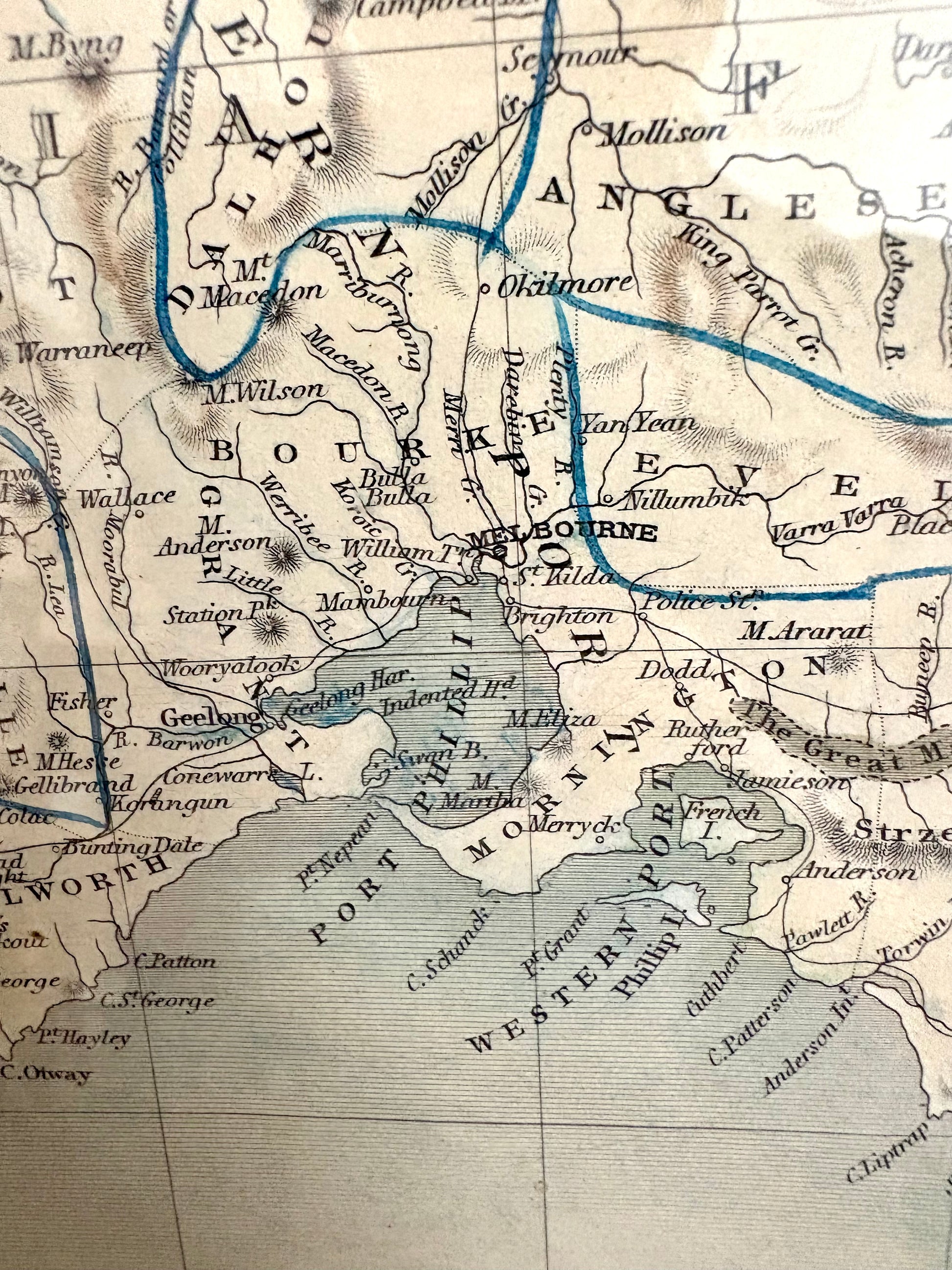 1851 antique map of Victoria, engraved, hand coloured, Tallis, vintage framed art