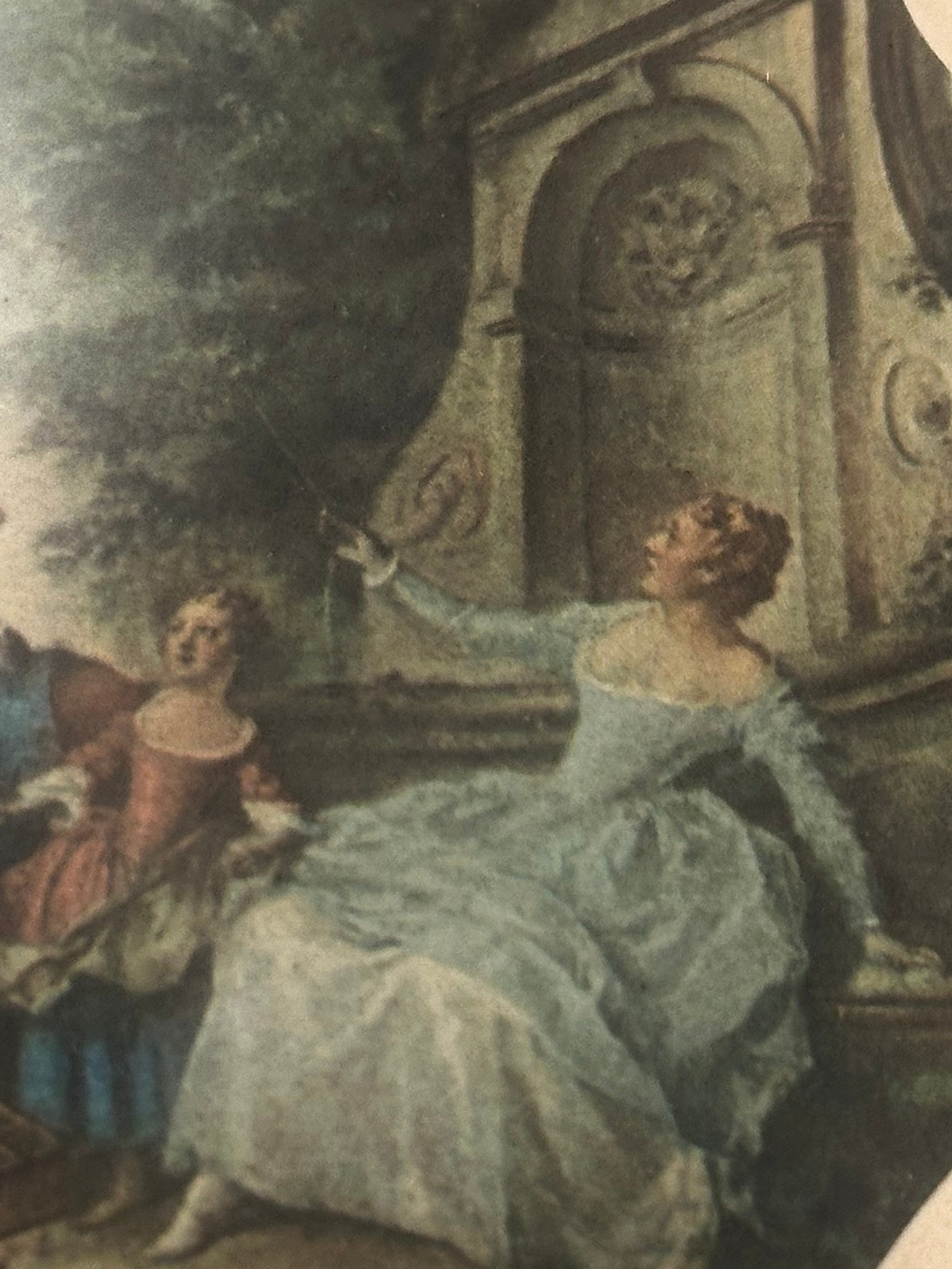 Pair of French mid century prints, Baroque, miniatures, vintage framed art